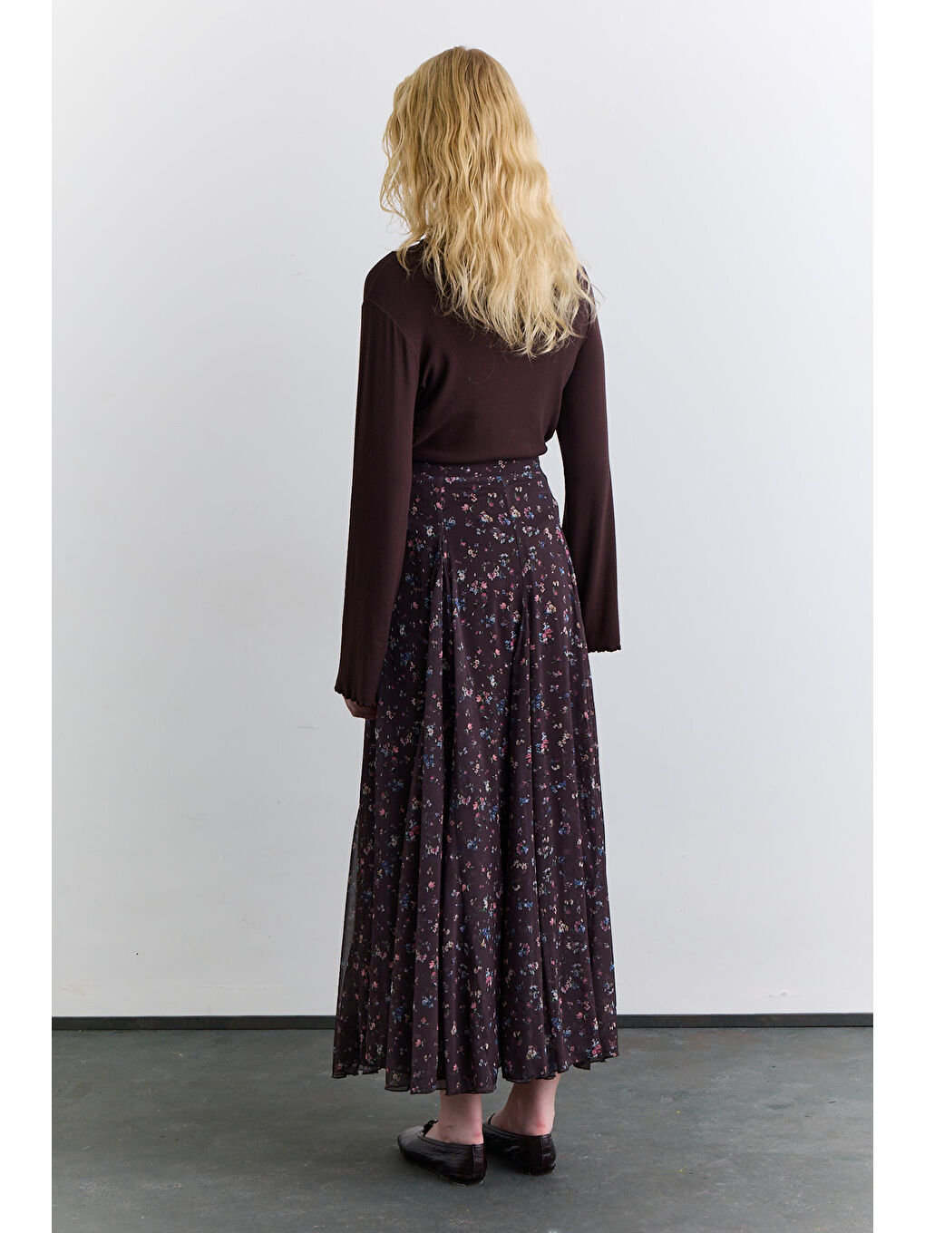 Mürdüm Geniş Parçalı Desenli Etek Dıtsy-5