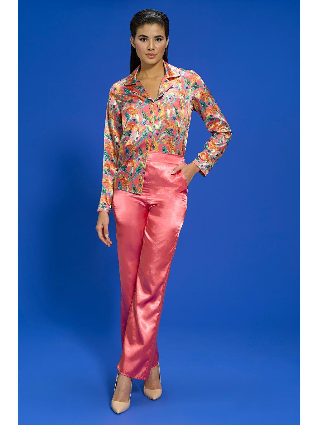 Pembe 6'Lı Kaplan Desen Nar Çiceği Pijama Takımı-6