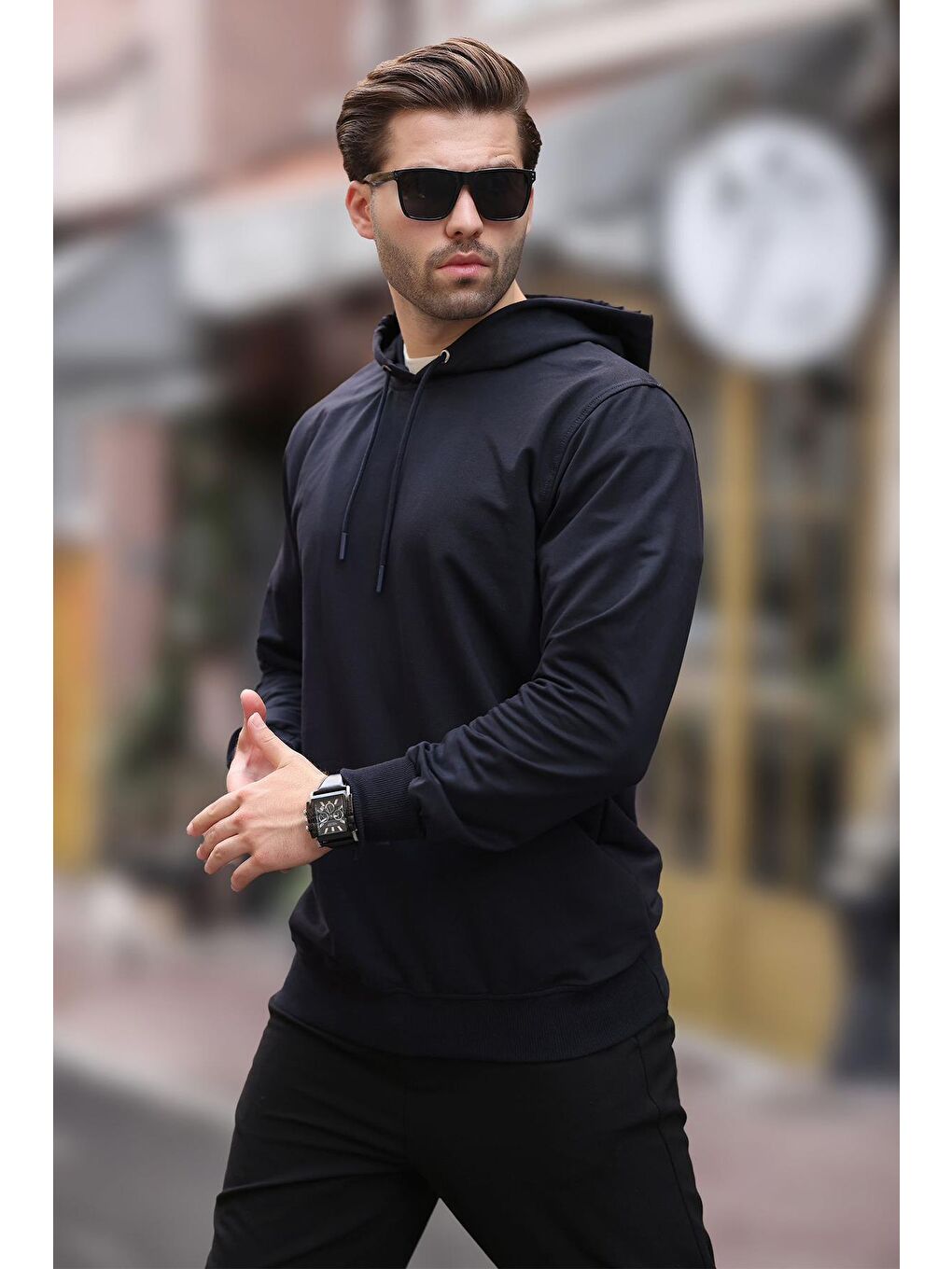 Lacivert Kapüşonlu Erkek Sweatshirt 7069-1