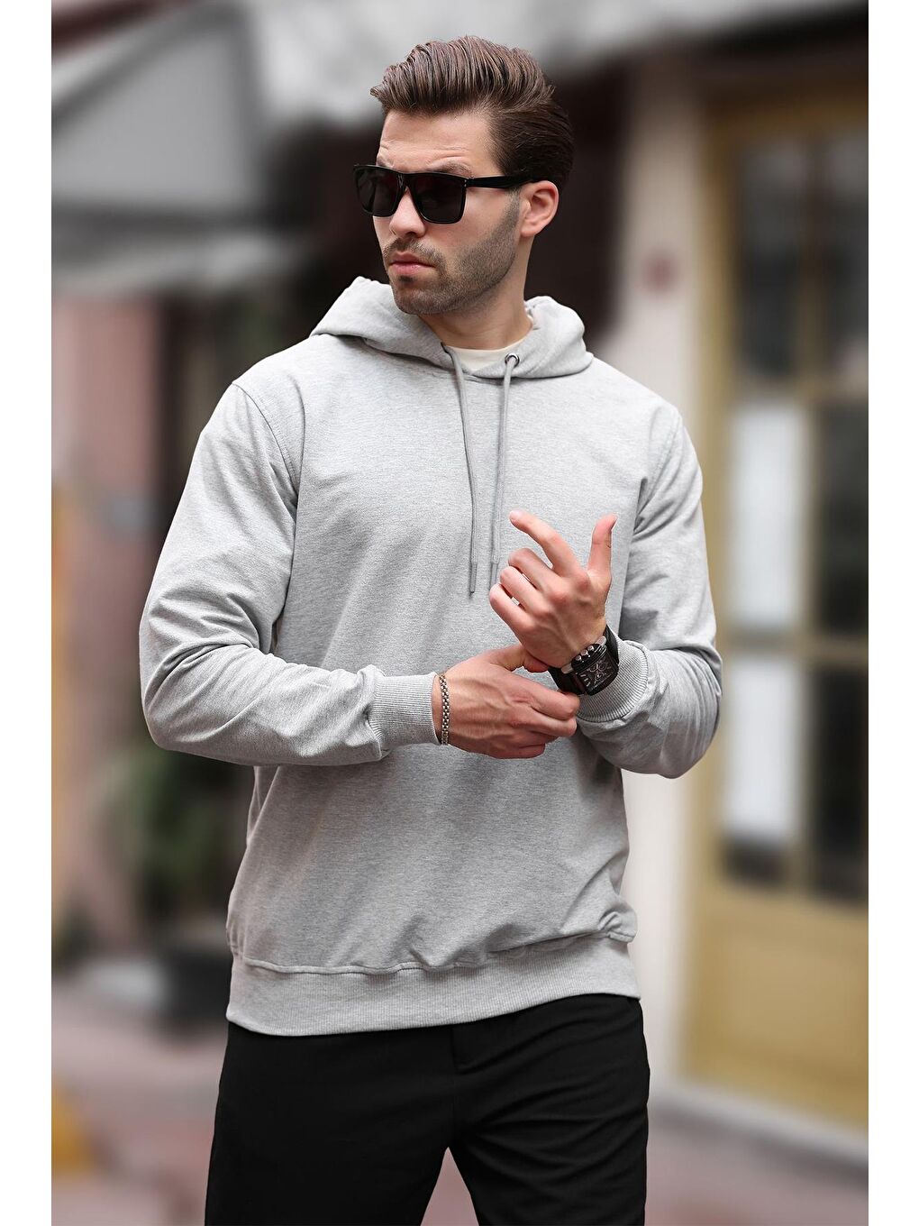 Gri Kapüşonlu Erkek Sweatshirt 7069-1