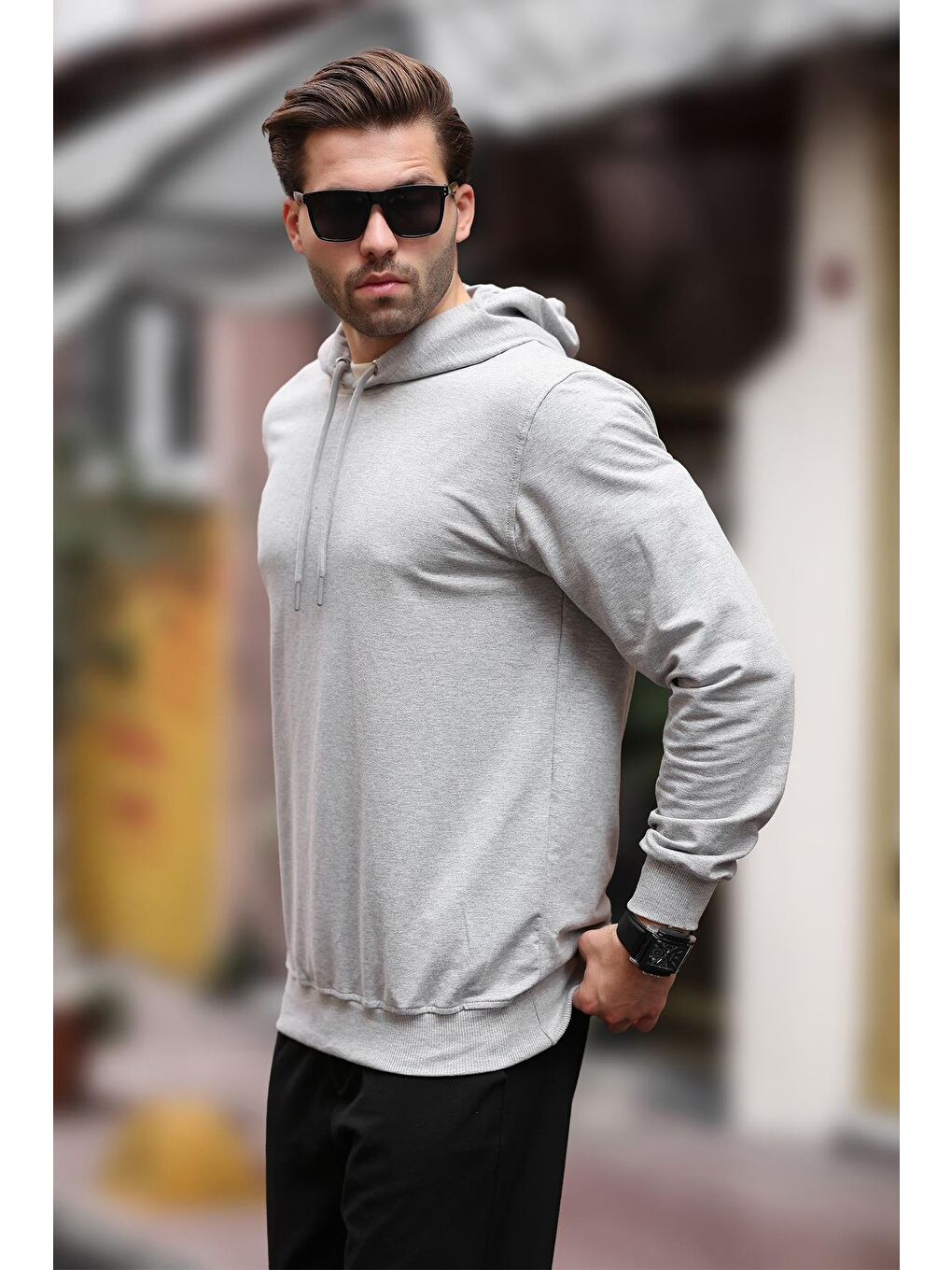 Gri Kapüşonlu Erkek Sweatshirt 7069-2