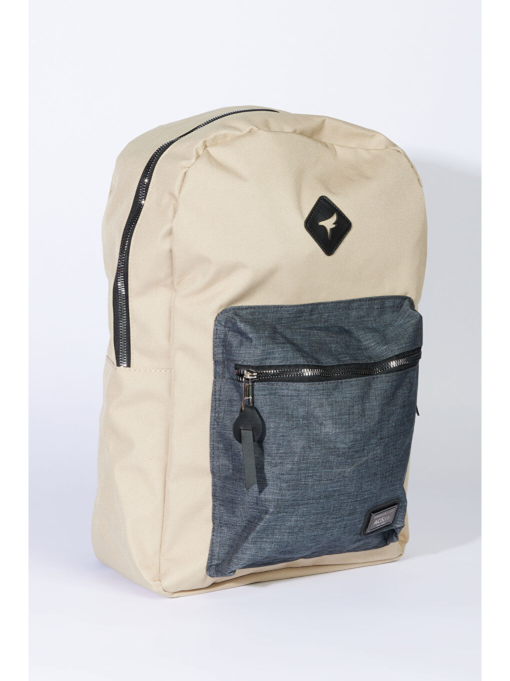Bej Erkek Vizon-Antrasti Logolu Okul-Sırt Çantası-1