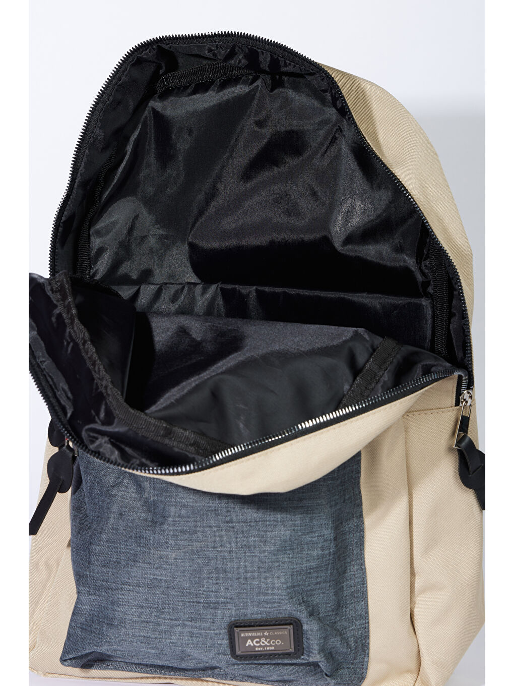 Bej Erkek Vizon-Antrasti Logolu Okul-Sırt Çantası-2
