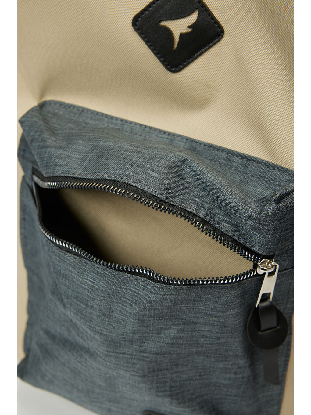 Bej Erkek Vizon-Antrasti Logolu Okul-Sırt Çantası-4