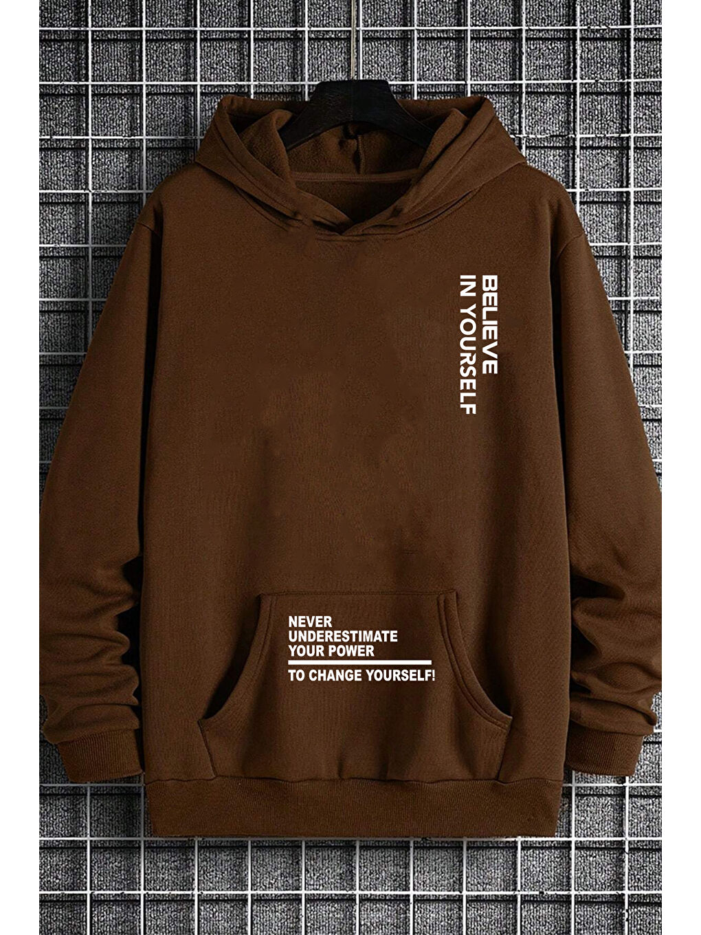 uyguntarz Açık Kahverengi Belive in Yourself Baskılı Oversize Sweatshirt