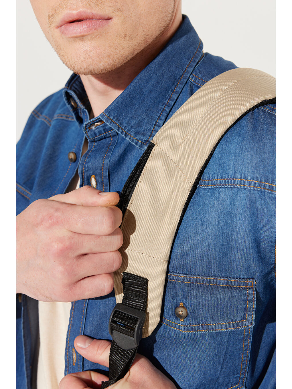 Bej Erkek Vizon-Antrasti Logolu Okul-Sırt Çantası-5