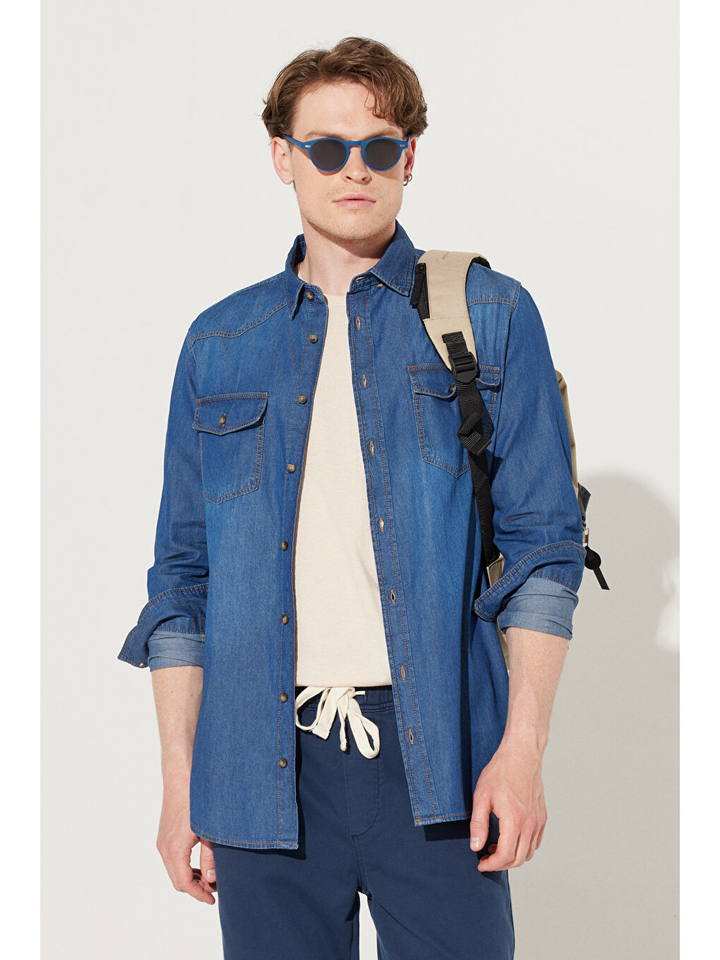 Bej Erkek Vizon-Antrasti Logolu Okul-Sırt Çantası-7