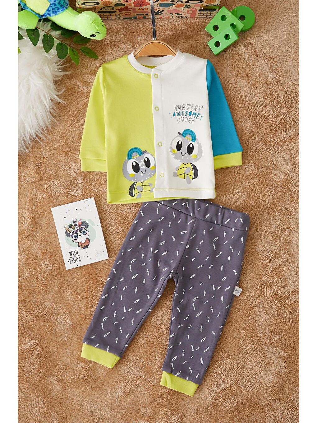 İmaj Time Yeşil Tosbik Baskılı Erkek Bebek Pijama Takımı 17509 - 1