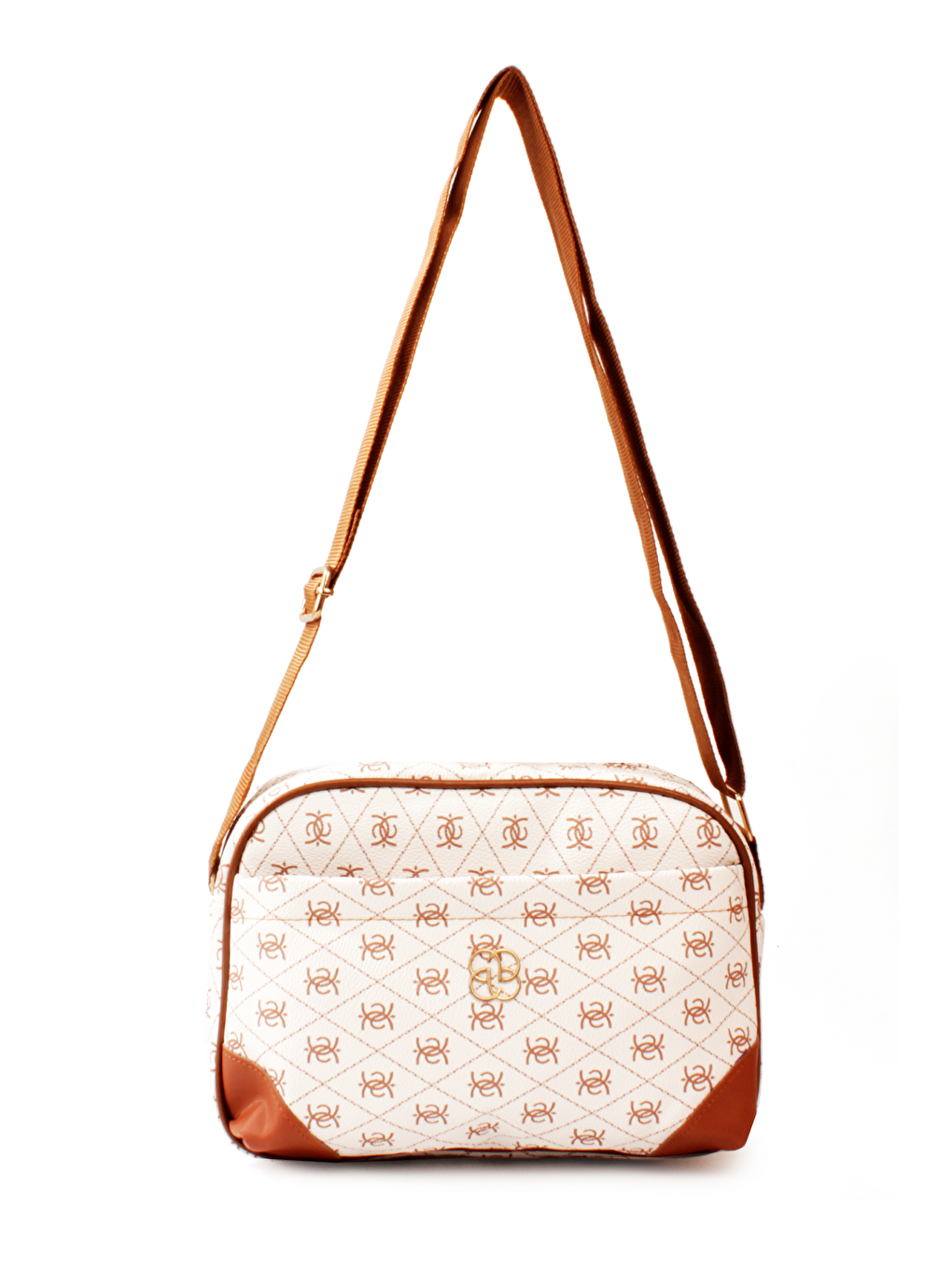 Beyaz Kadın Ön Gözlü Desenli Deri Spor Kolon Askılı Yonca Detaylı Omuz&Çapraz Çanta (10796)-2