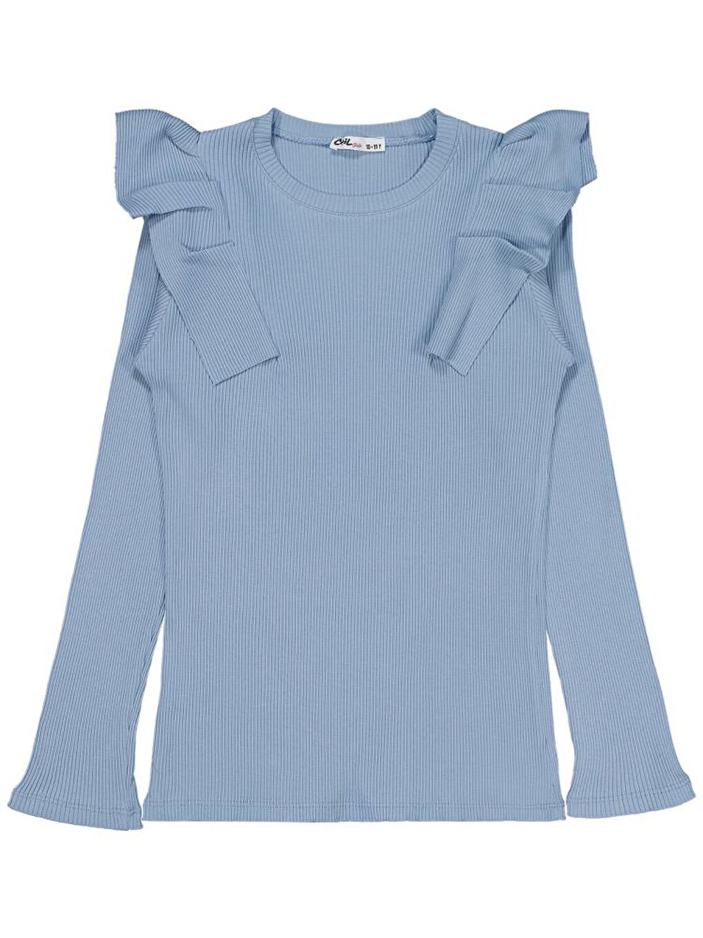 Girls Omuz Fırfırlı 10-13 Yaş Sweatshirt - Mavi 13-14 Yaş