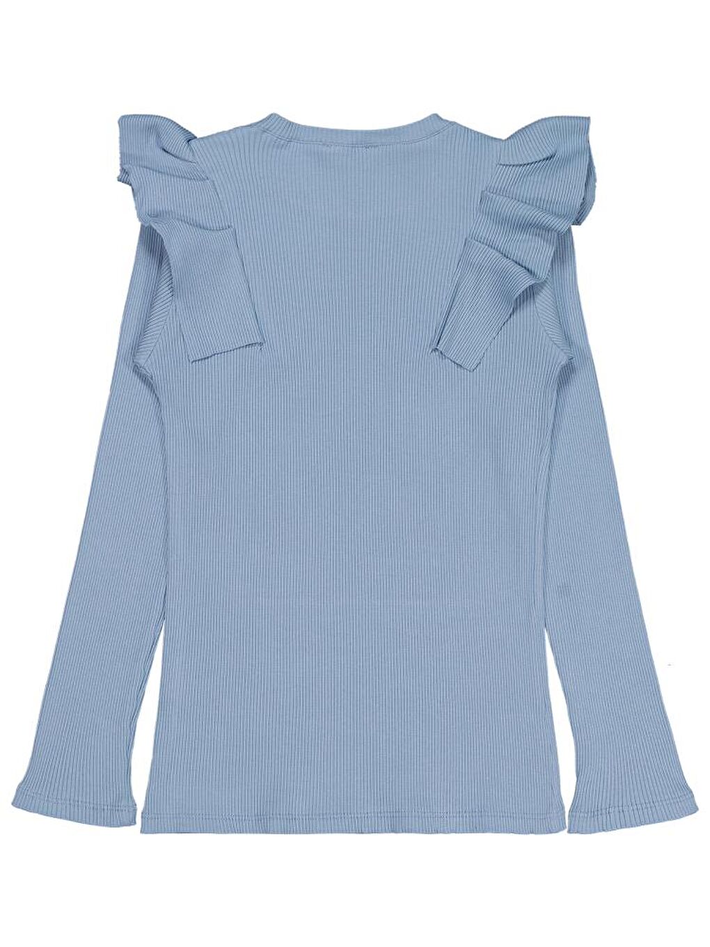 Girls Omuz Fırfırlı 10-13 Yaş Sweatshirt - Mavi 13-14 Yaş-1