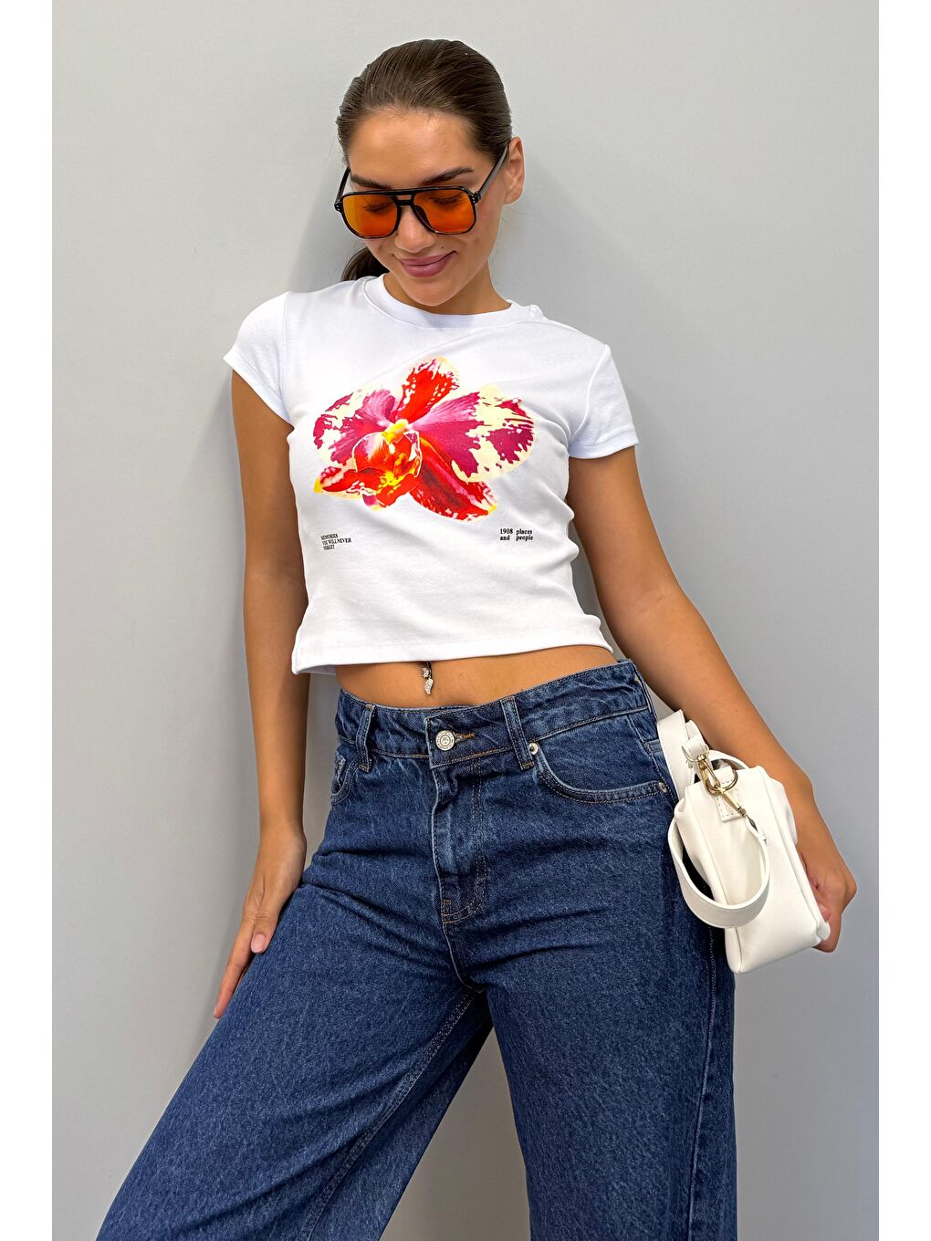 Beyaz Baskılı Kadın Tişört Mg2492-6