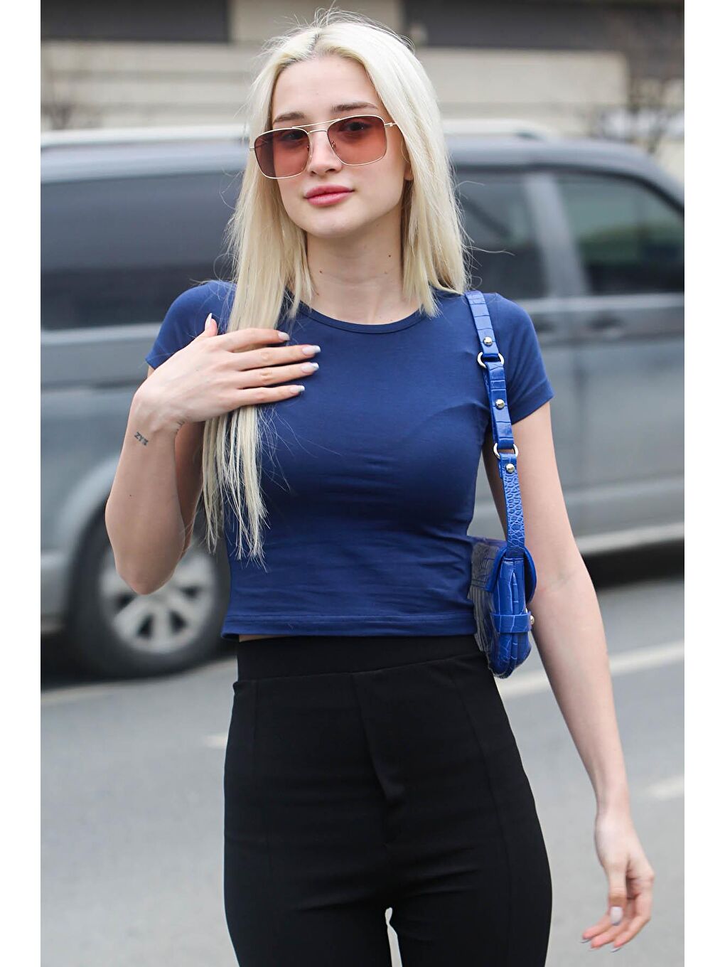 Lacivert Basic Kadın Tişört / Vücuda Oturan Kesim Mg1681-2