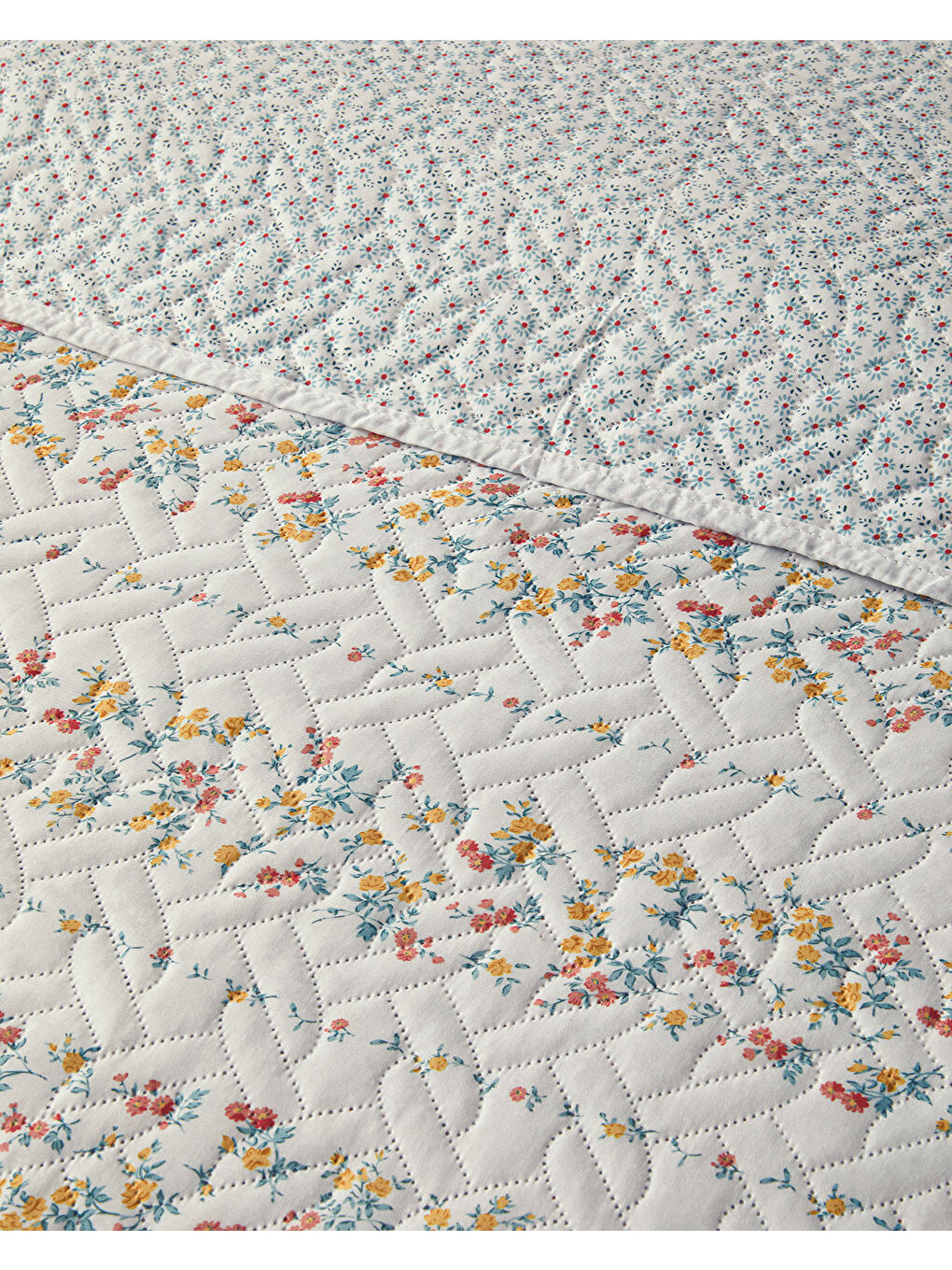 Bloomy Stripe Çift Taraflı Çift Kişilik Yatak Örtüsü Takımı Turuncu-2