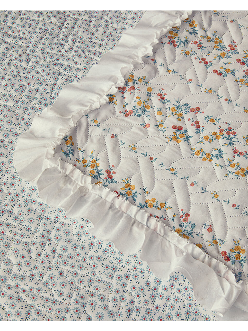 Bloomy Stripe Çift Taraflı Çift Kişilik Yatak Örtüsü Takımı Turuncu-4