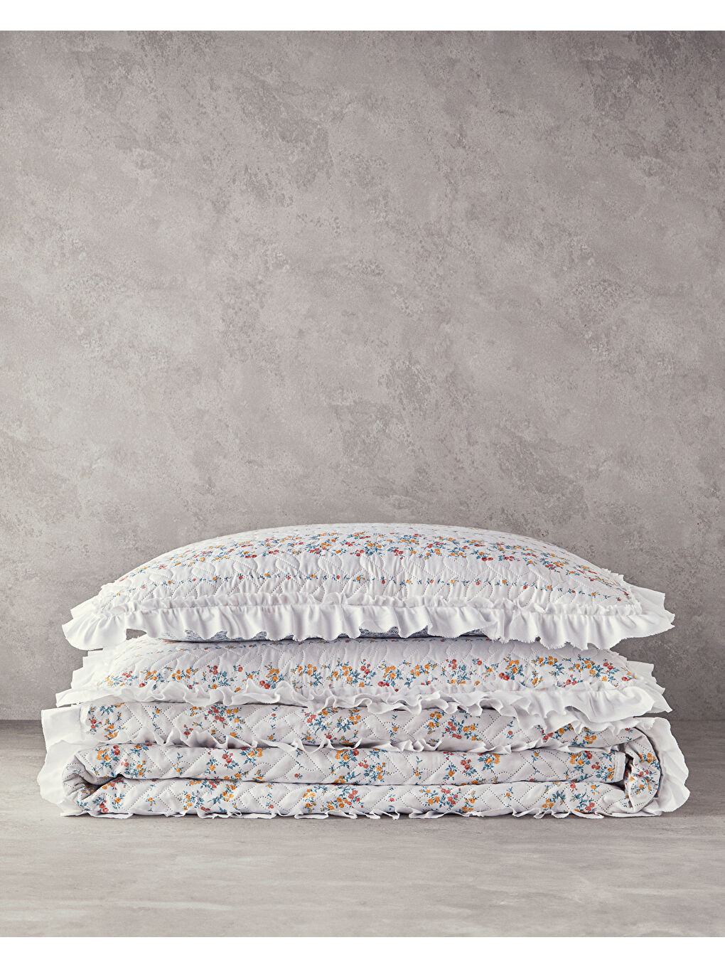 Bloomy Stripe Çift Taraflı Çift Kişilik Yatak Örtüsü Takımı Turuncu-5