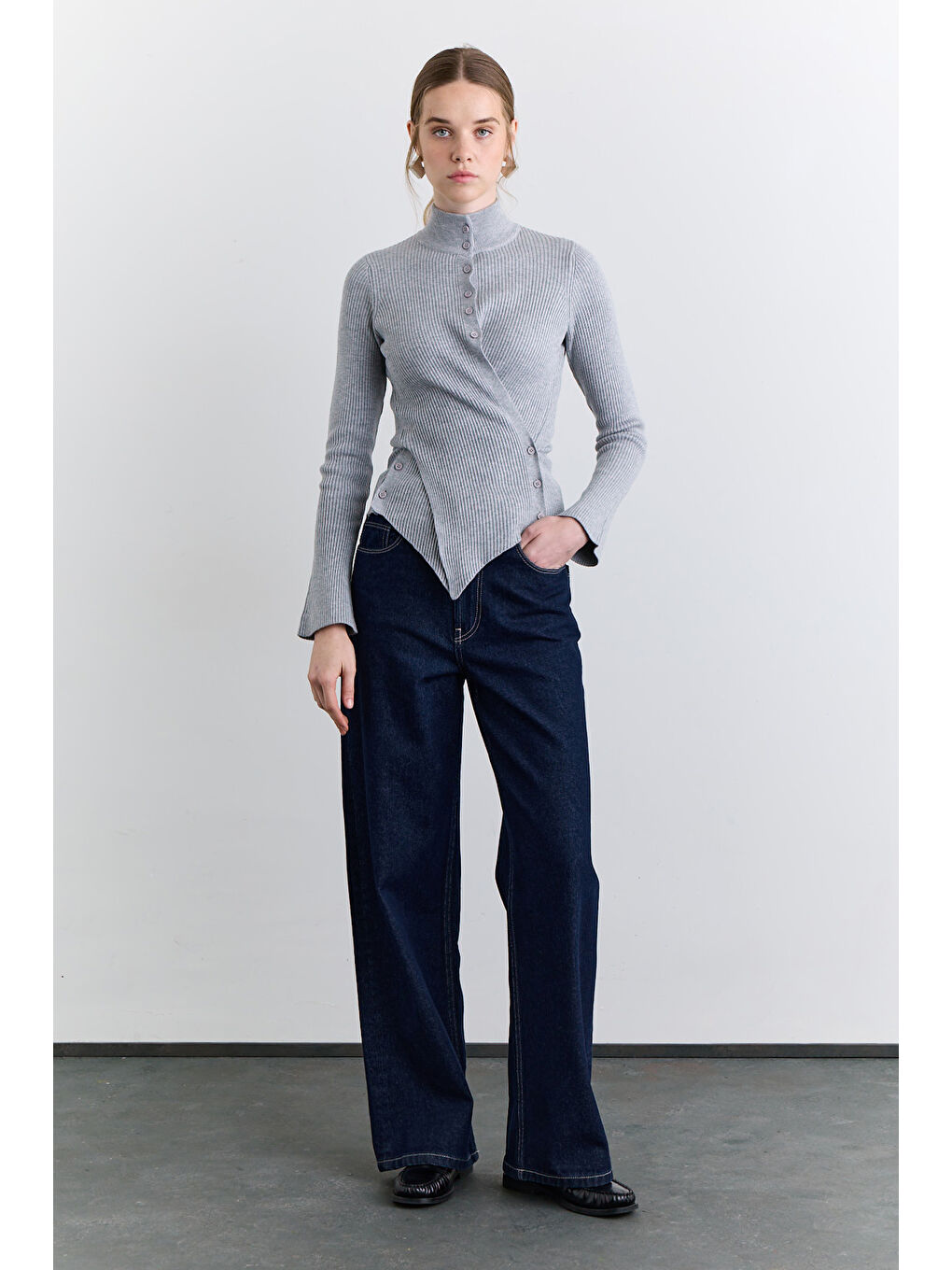 Çapraz Kapamalı Hırka Gri-1