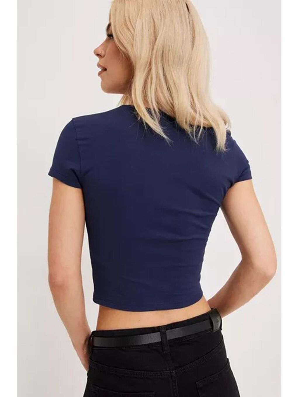 Lacivert Basic Kadın Tişört / Vücuda Oturan Kesim Mg1681-4