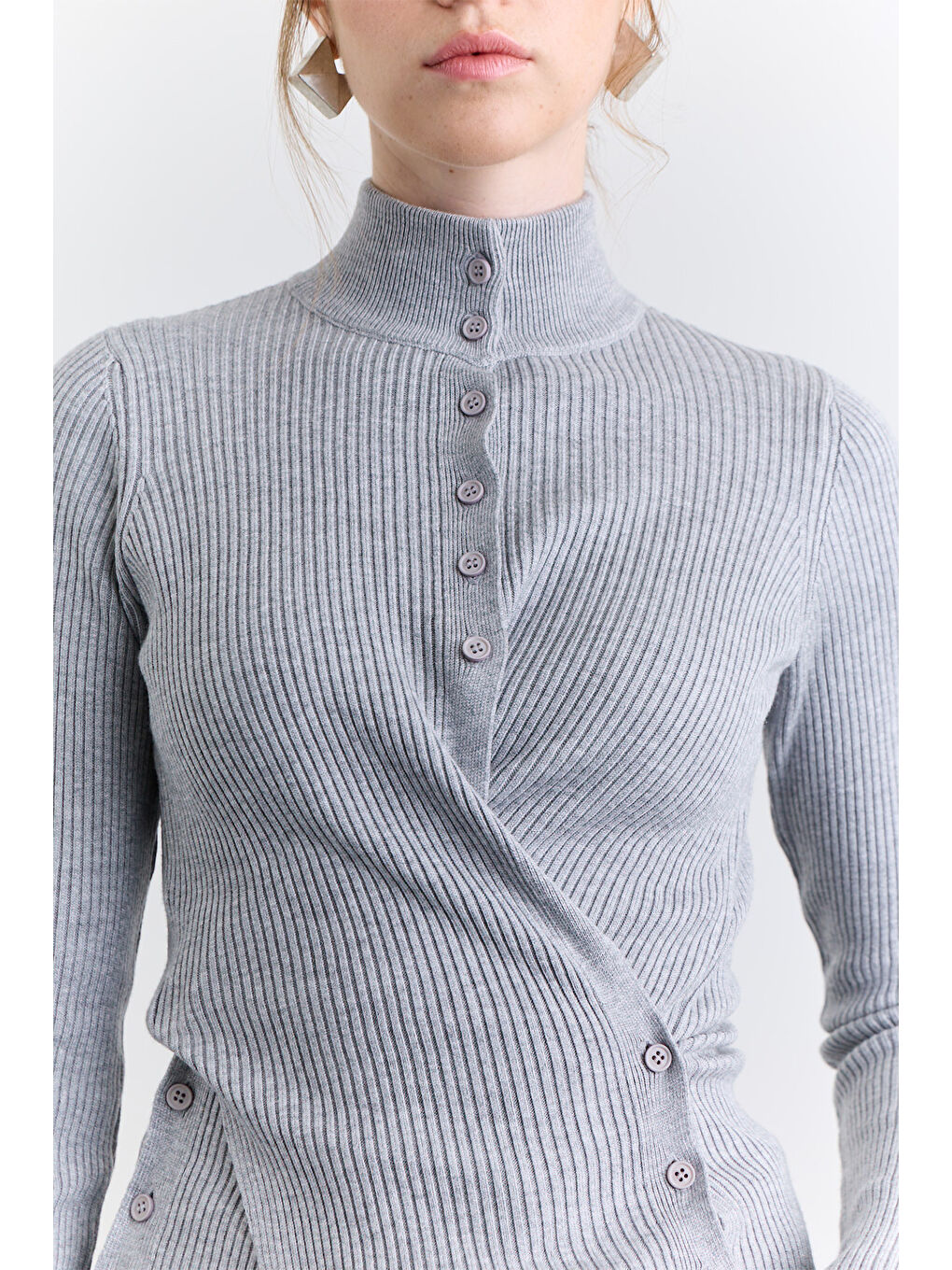 Çapraz Kapamalı Hırka Gri-2