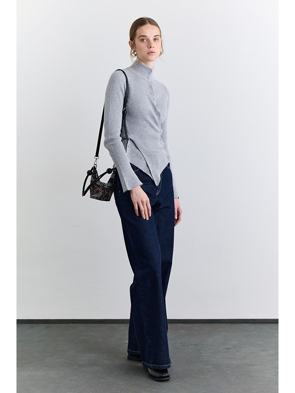 Çapraz Kapamalı Hırka Gri-3