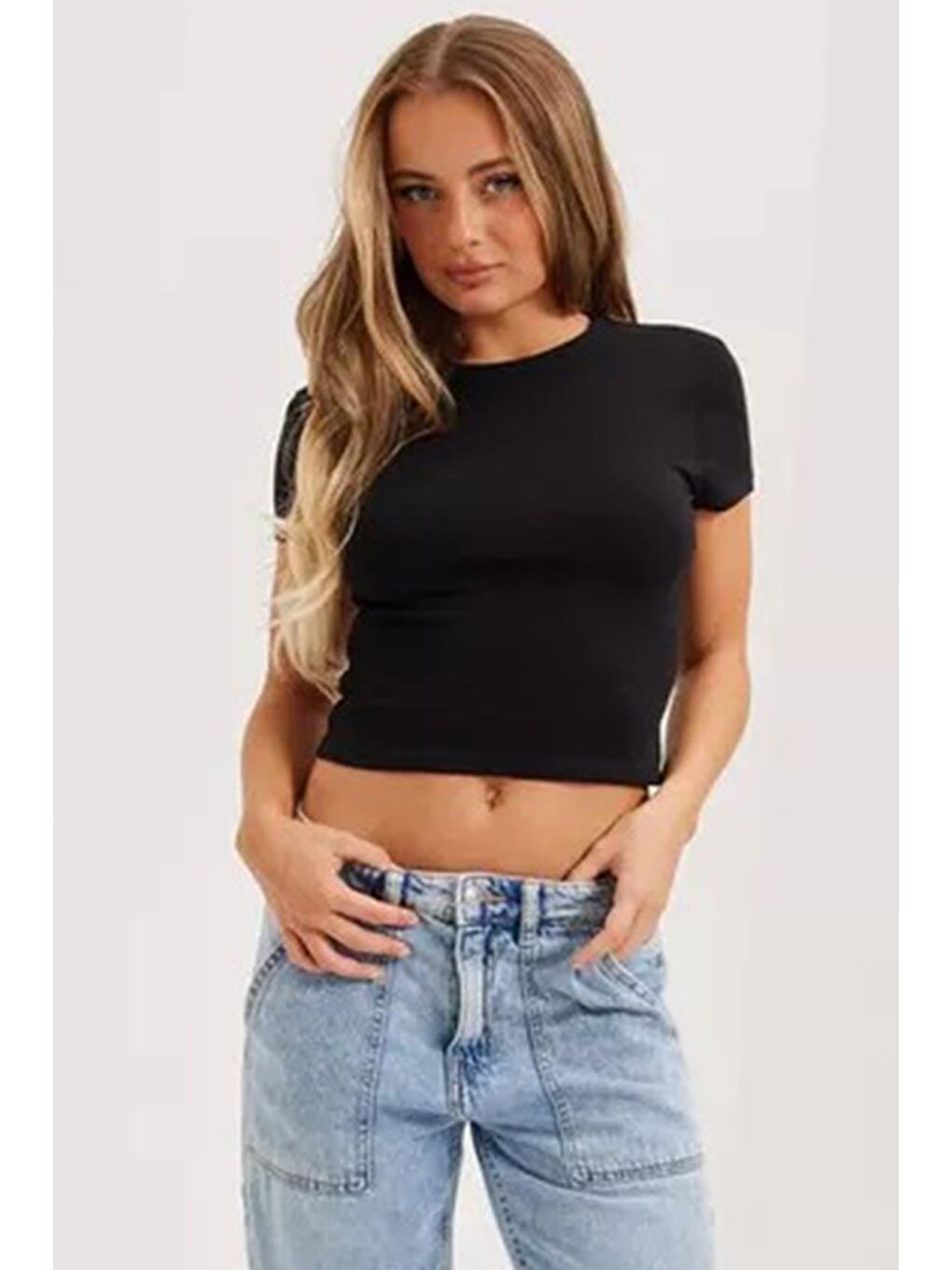 Siyah Basic Kadın Tişört / Vücuda Oturan Kesim Mg1681-3