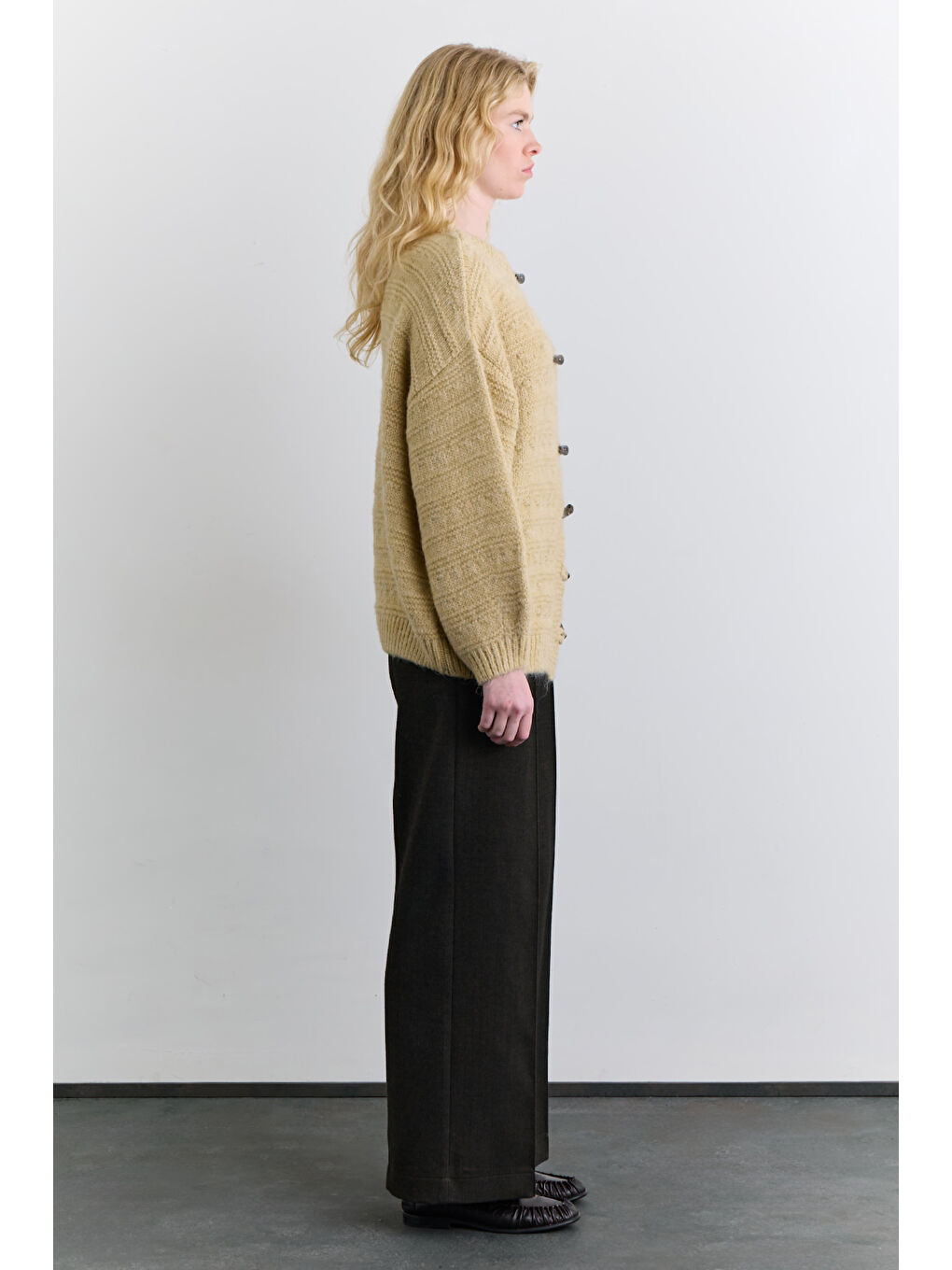 Sarı Geniş Düğmeli Triko Hırka Safran-8