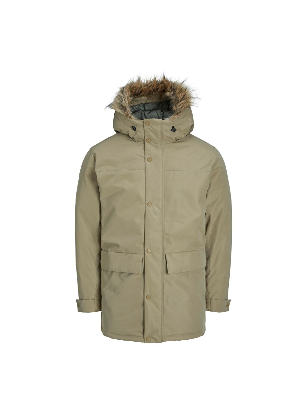 Champ Faux Fur Erkek Bej Kapüşonlu Şişme Mont