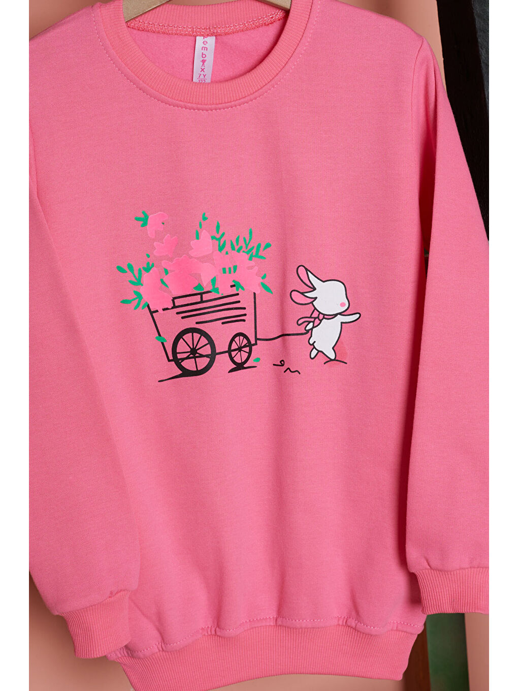 Pembe Life Kids Club Pembe Çiçekli Tavşan Baskılı Kız Çocuk Sweatshirt 17279 - 2