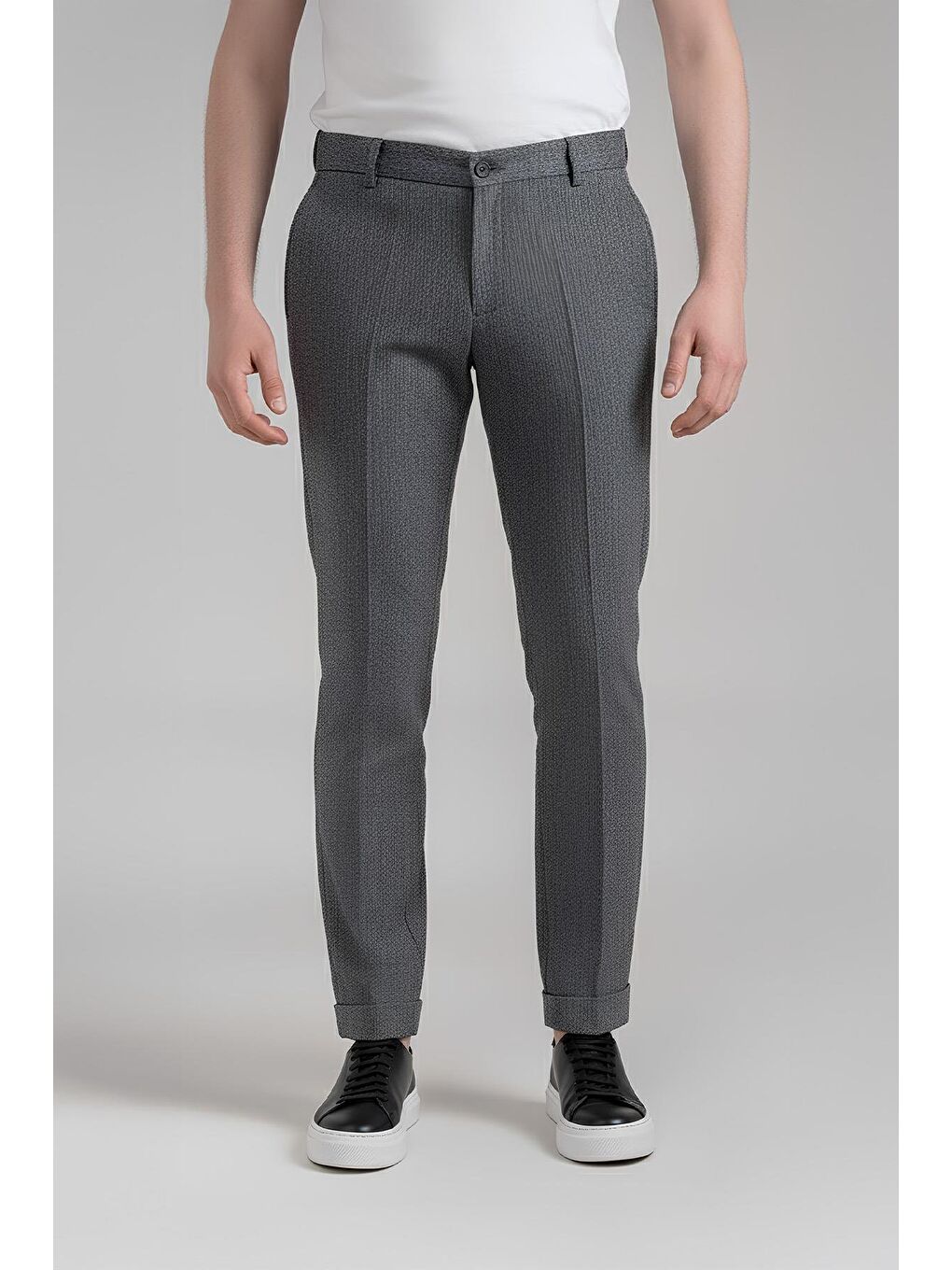 Giotelli Antrasit Slim Fit Yünlü Duble Paça Dokuma Kumaş Normal Bel Standart Boy Erkek Pantolon