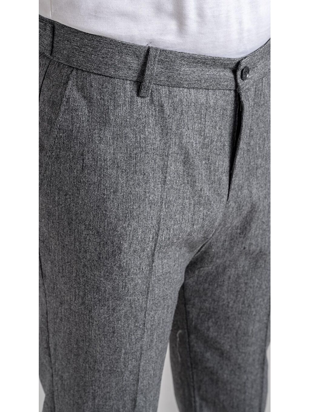 Giotelli Antrasit Slim Fit Yünlü Duble Paça Dokuma Kumaş Normal Bel Standart Boy Erkek Pantolon-2