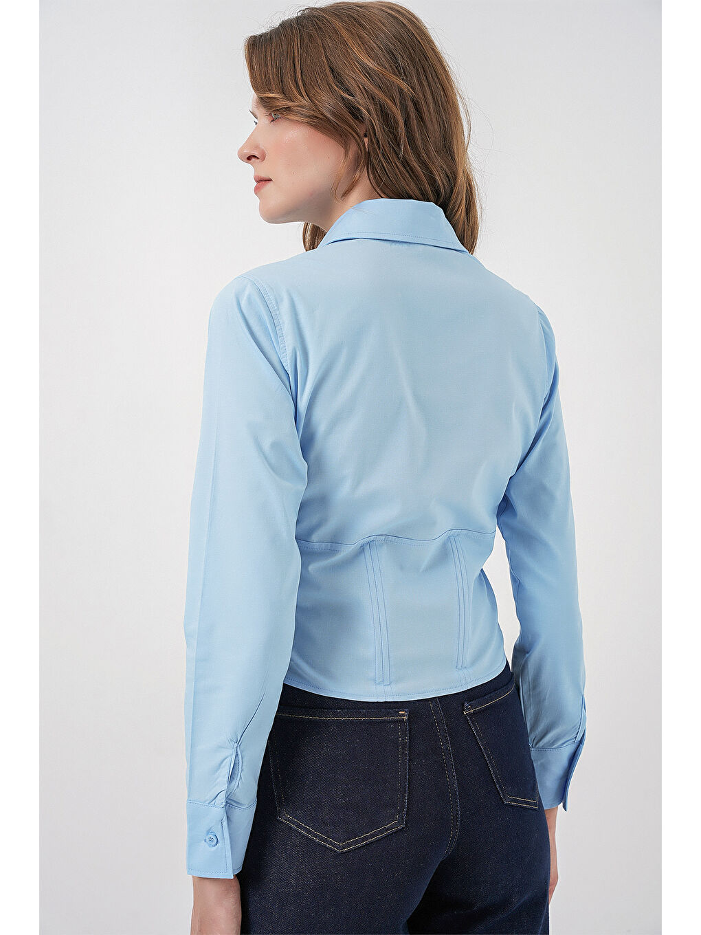 20231 Slim Fit Poplin Gömlek - Mavi-5