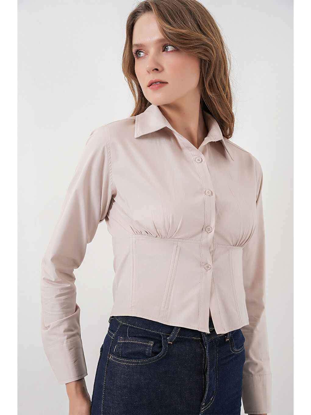 Ekru 20231 Slim Fit Poplin Gömlek - Krem-2