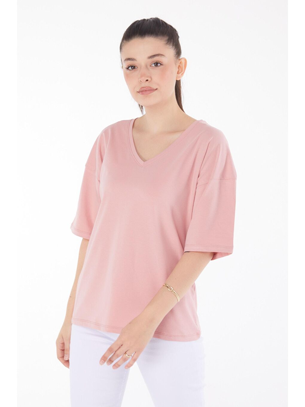 TOFİSA Pembe Düz Orta Kadın Pembe T-Shirt - 25848 - 2