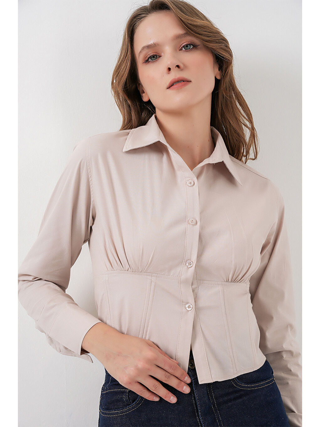 Ekru 20231 Slim Fit Poplin Gömlek - Krem-3