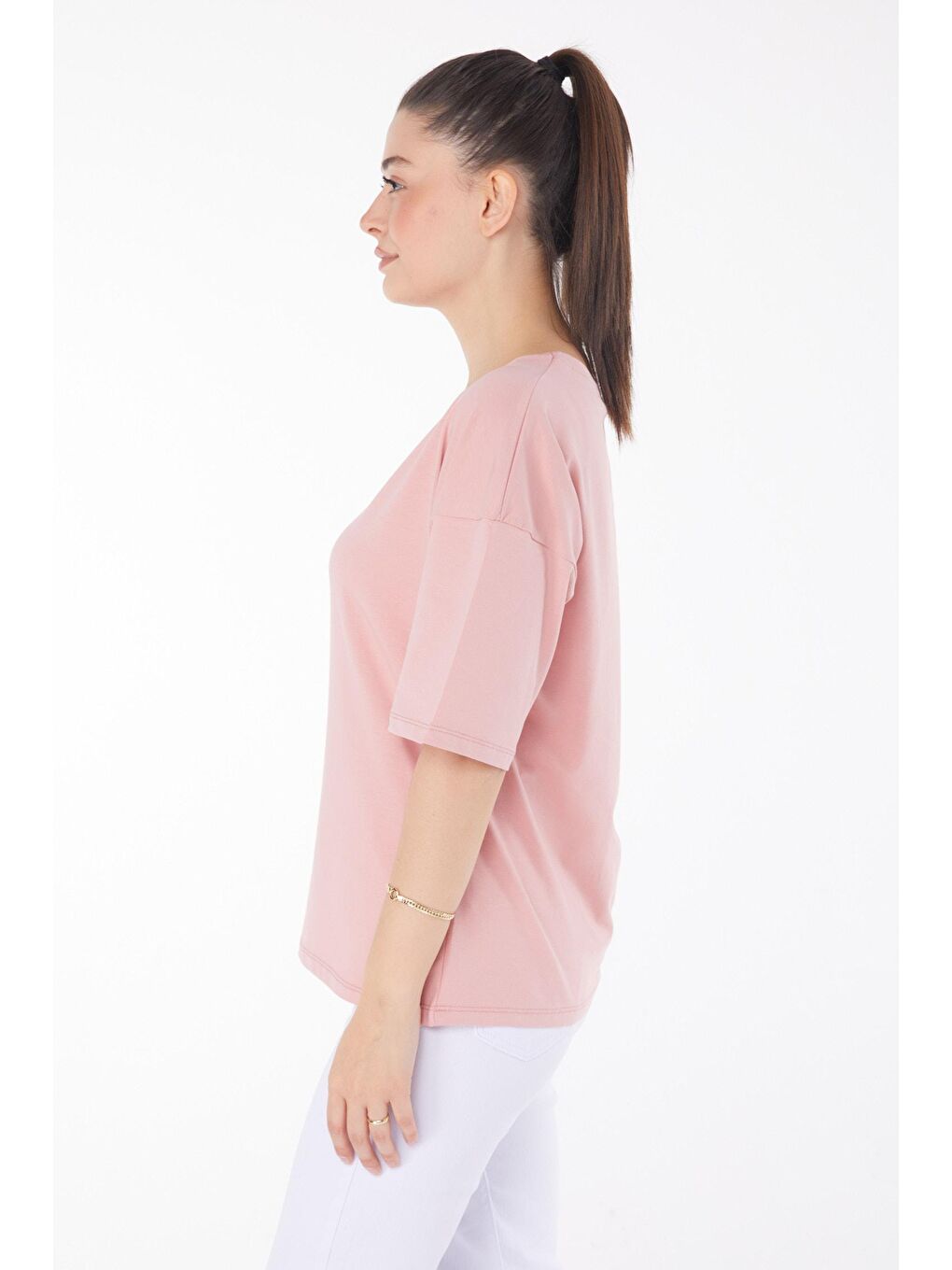 TOFİSA Pembe Düz Orta Kadın Pembe T-Shirt - 25848 - 3