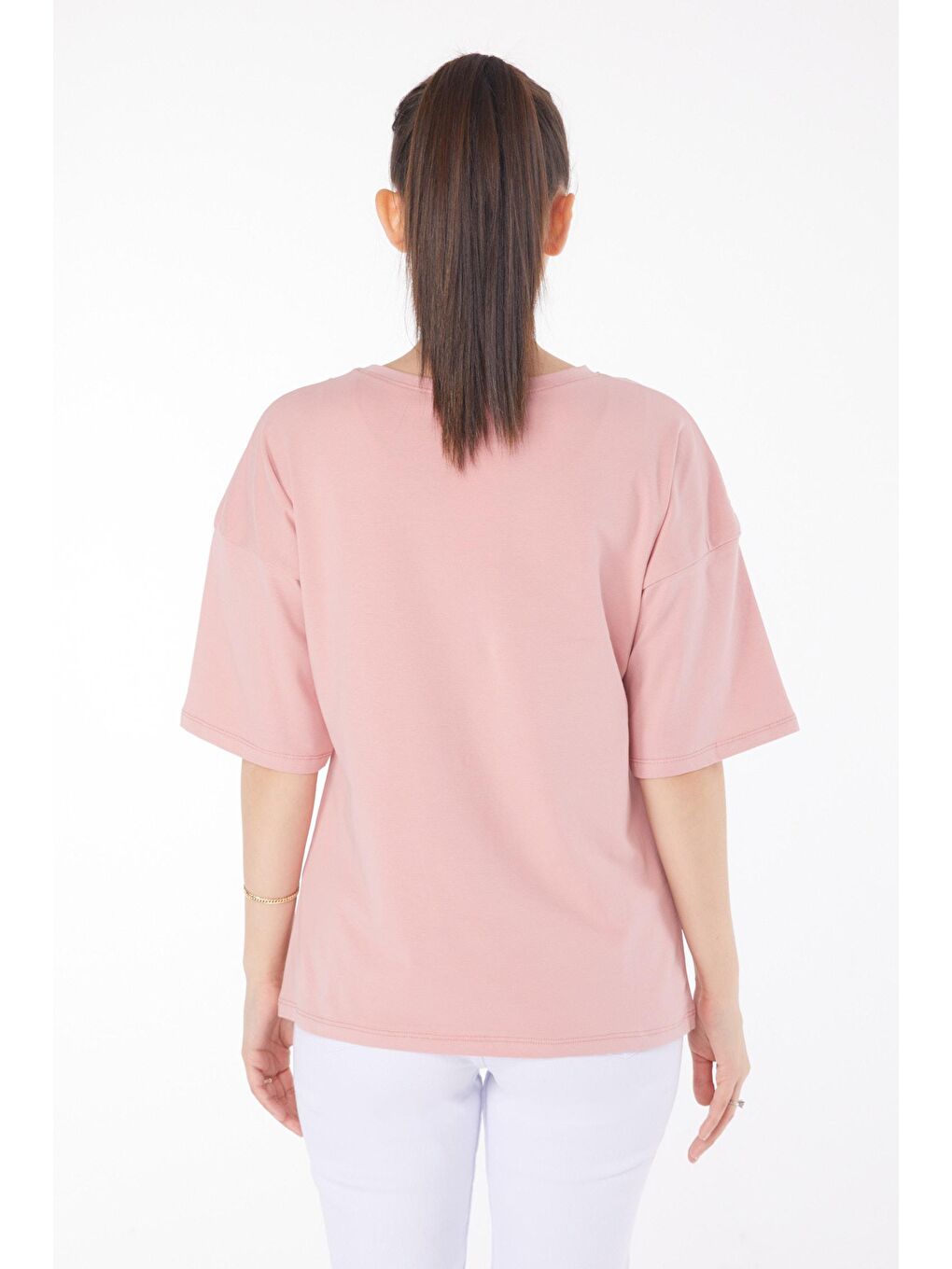 TOFİSA Pembe Düz Orta Kadın Pembe T-Shirt - 25848 - 4