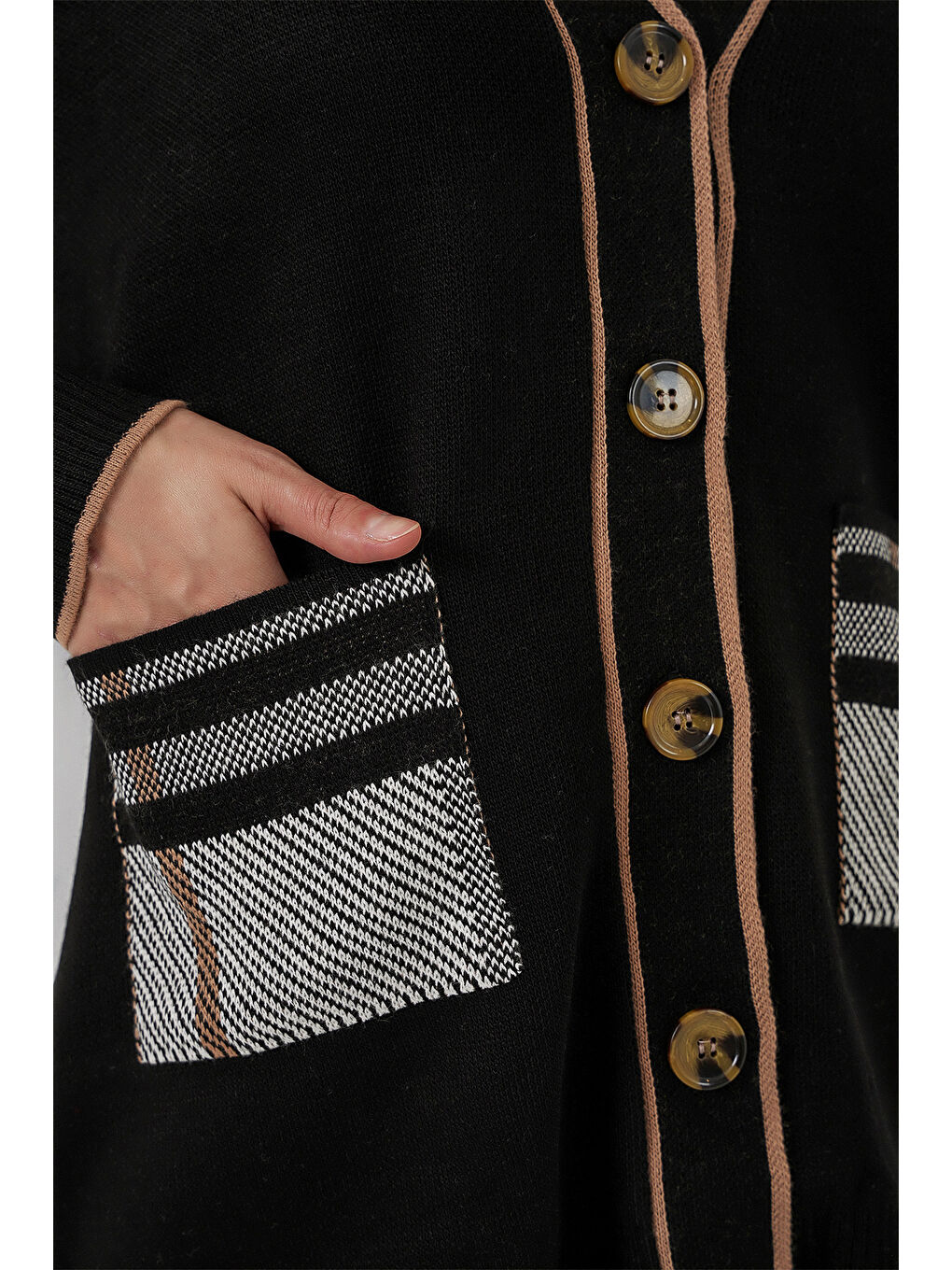 Kadın Cepli Hırka Triko İkili Takım 15964 - Siyah-4