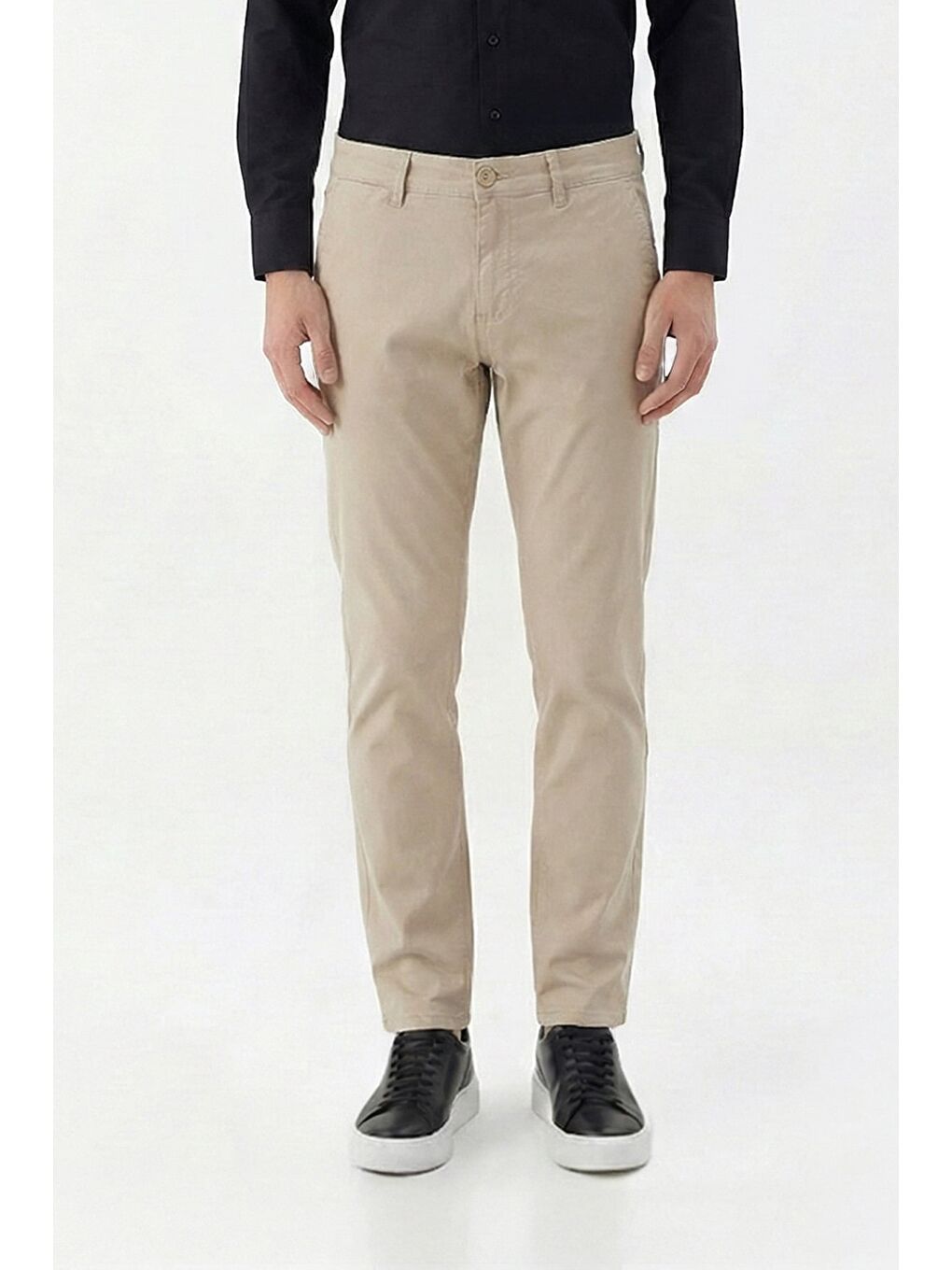 Giotelli Bej Regular Fit Pamuklu Düz Yandan Cepli Elastanlı Chino Pantolon
