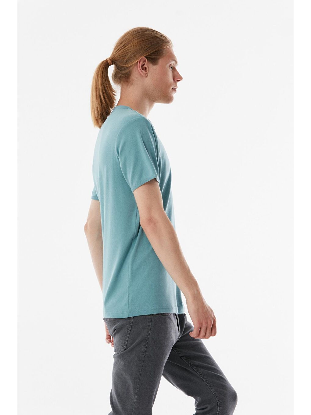 Turkuaz Basic Düğme Detaylı Ribana Tişört-2