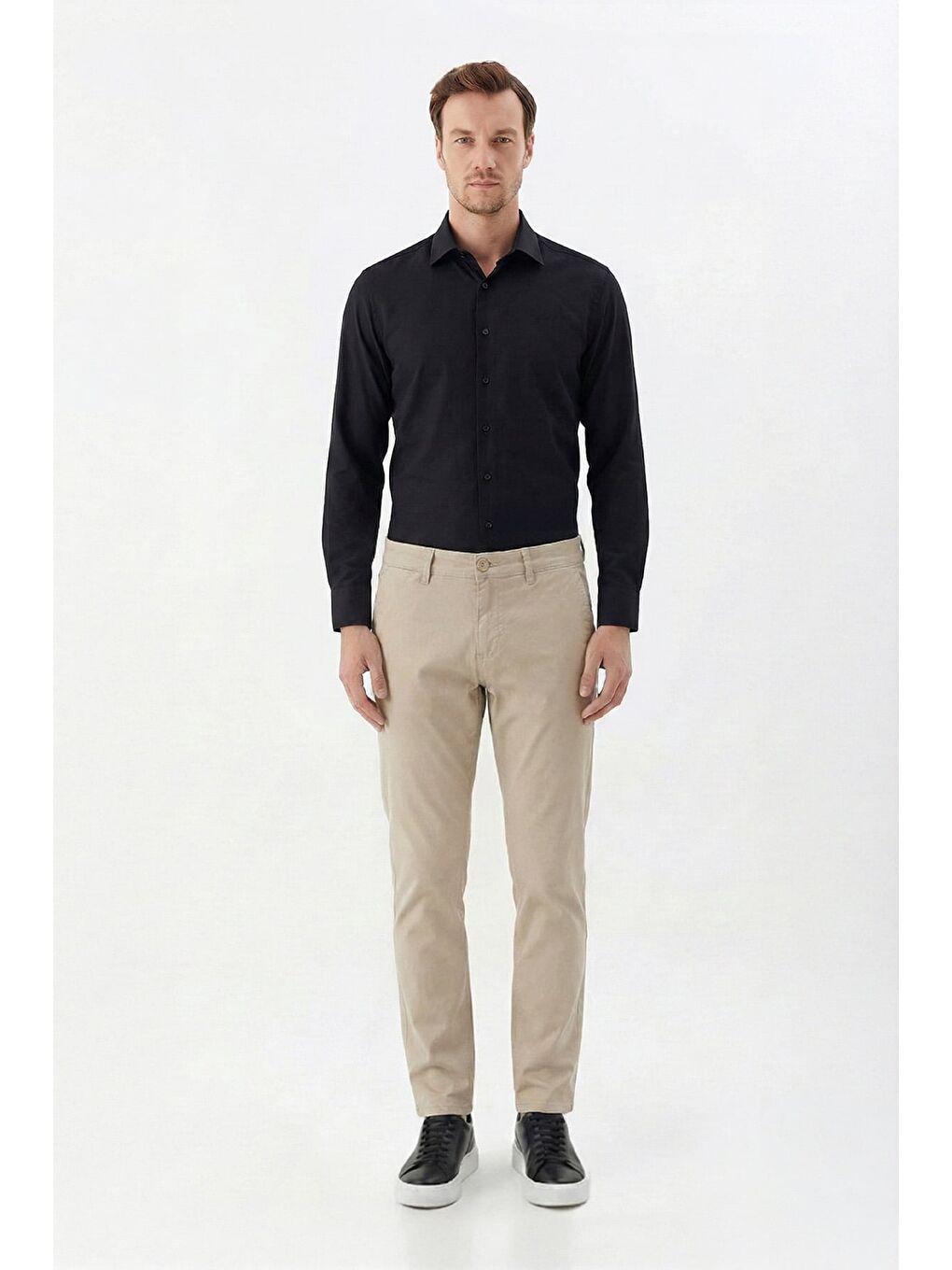 Giotelli Bej Regular Fit Pamuklu Düz Yandan Cepli Elastanlı Chino Pantolon-1