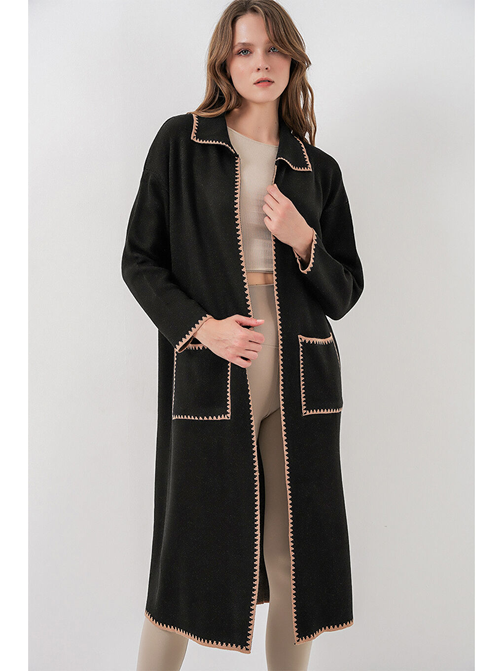 Kadın Uzun Oversize Triko Hırka 15962 - Siyah