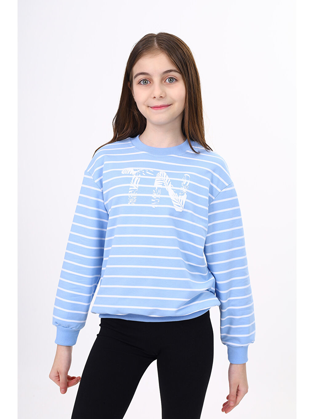 Toontoykids Mavi Kız Çocuk Çizgili Sweatshirt