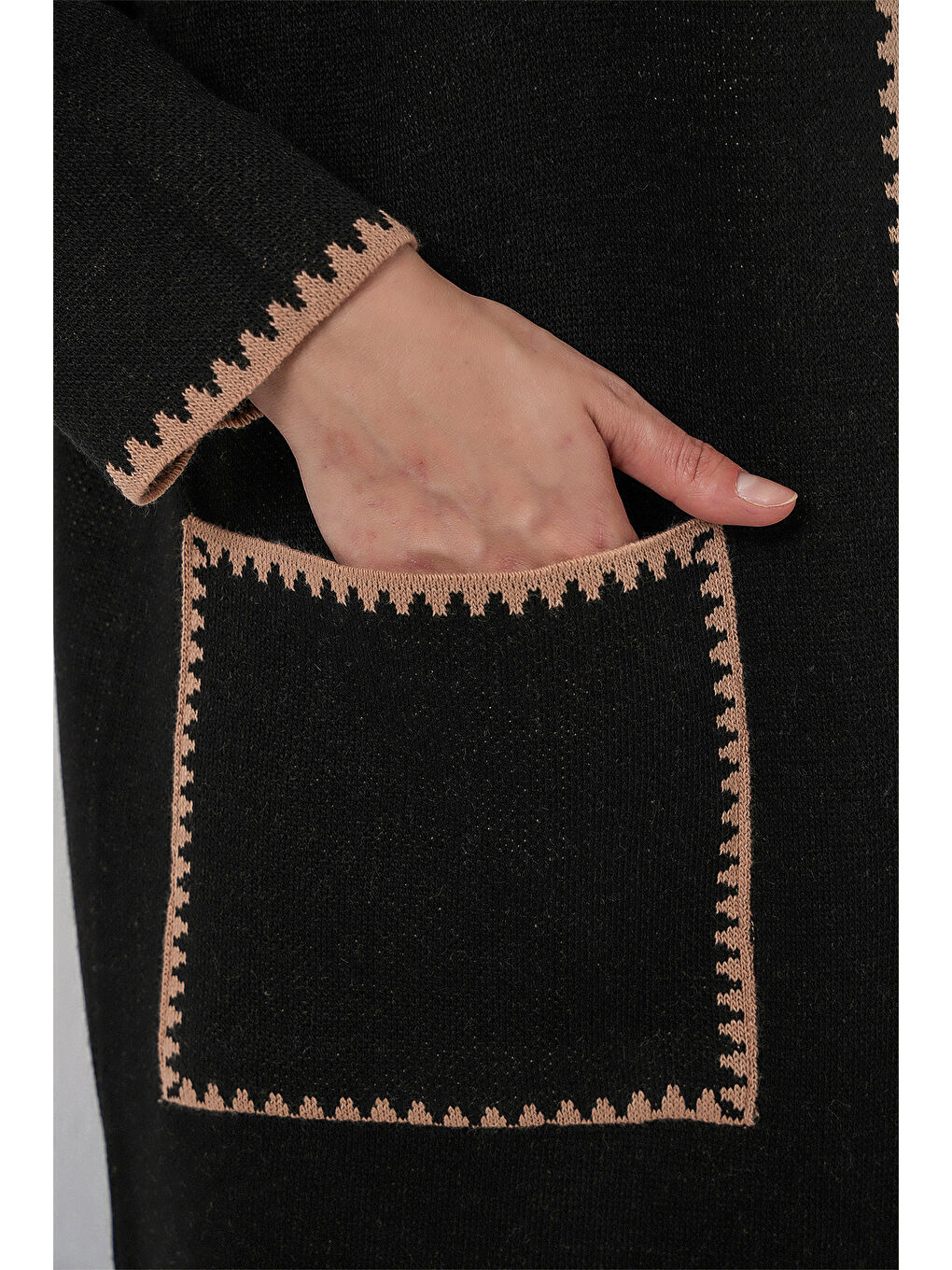 Kadın Uzun Oversize Triko Hırka 15962 - Siyah-3