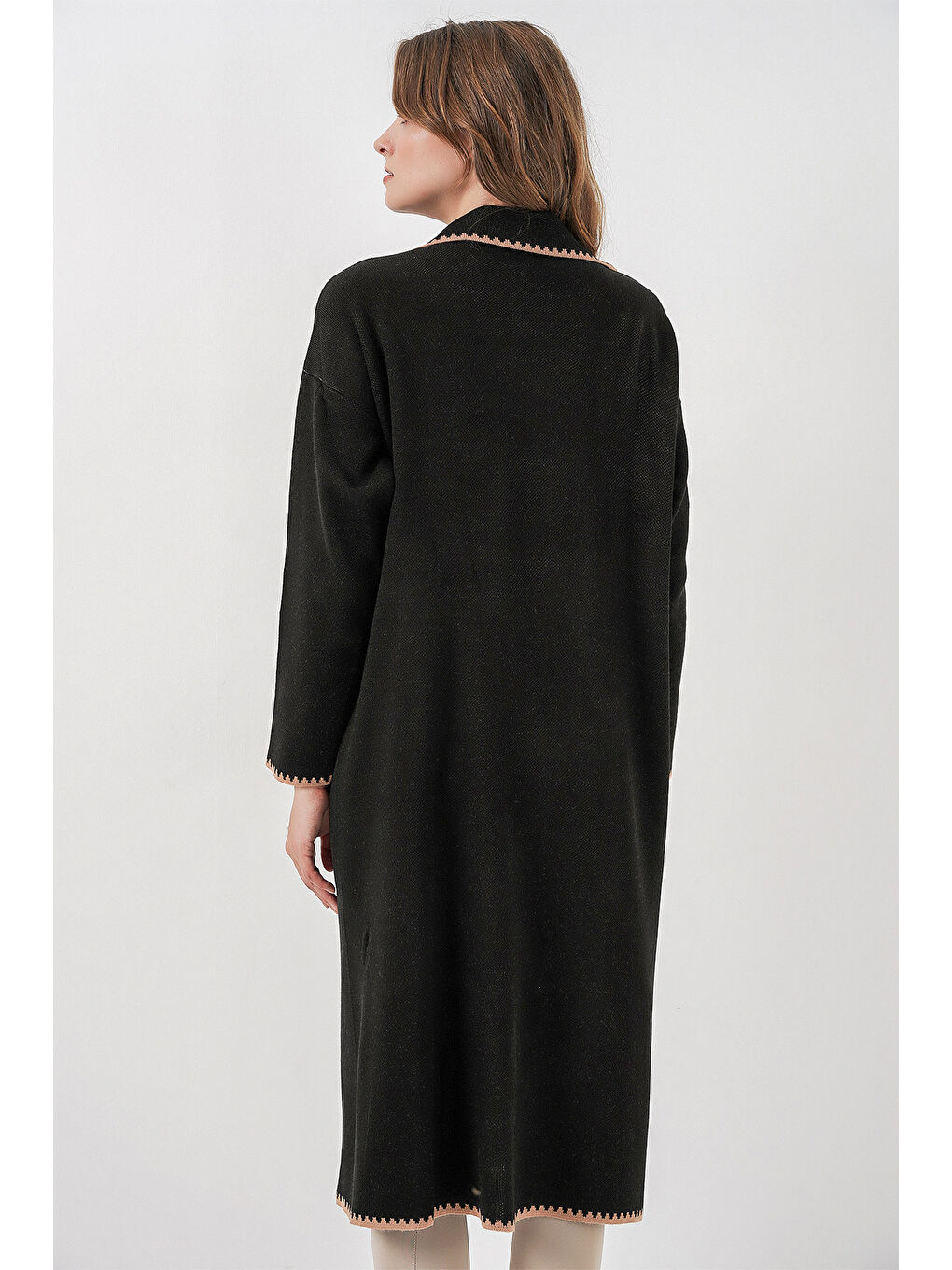 Kadın Uzun Oversize Triko Hırka 15962 - Siyah-4