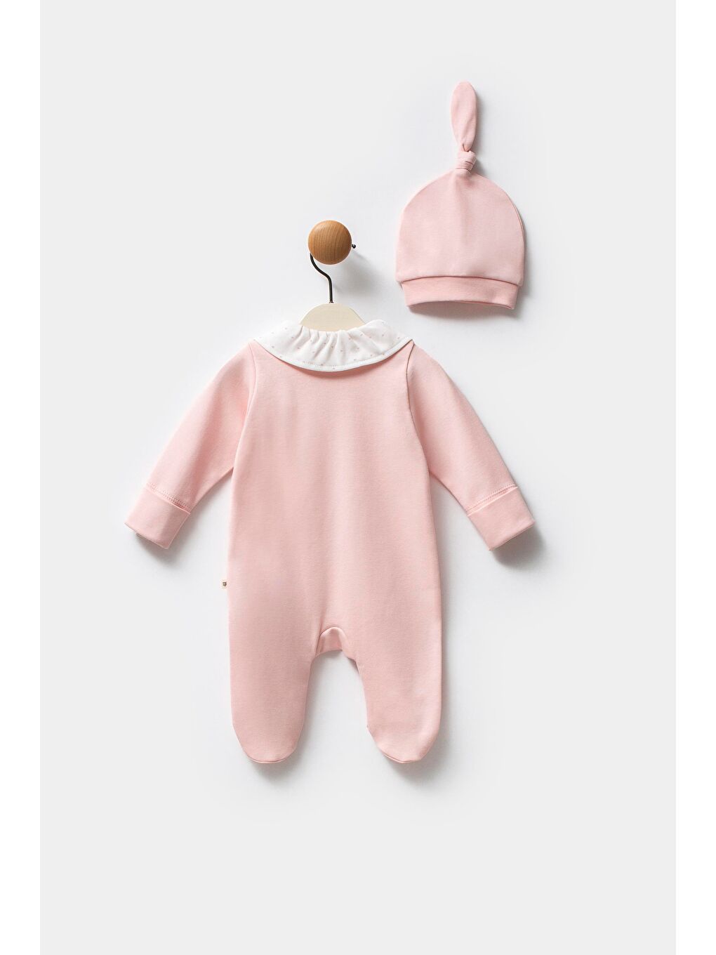 Pembe Kız Bebek Pamuklu Pudra Kuğu Baskılı Tulum Ve Şapka Seti - Yandan Çıtçıtlı-2