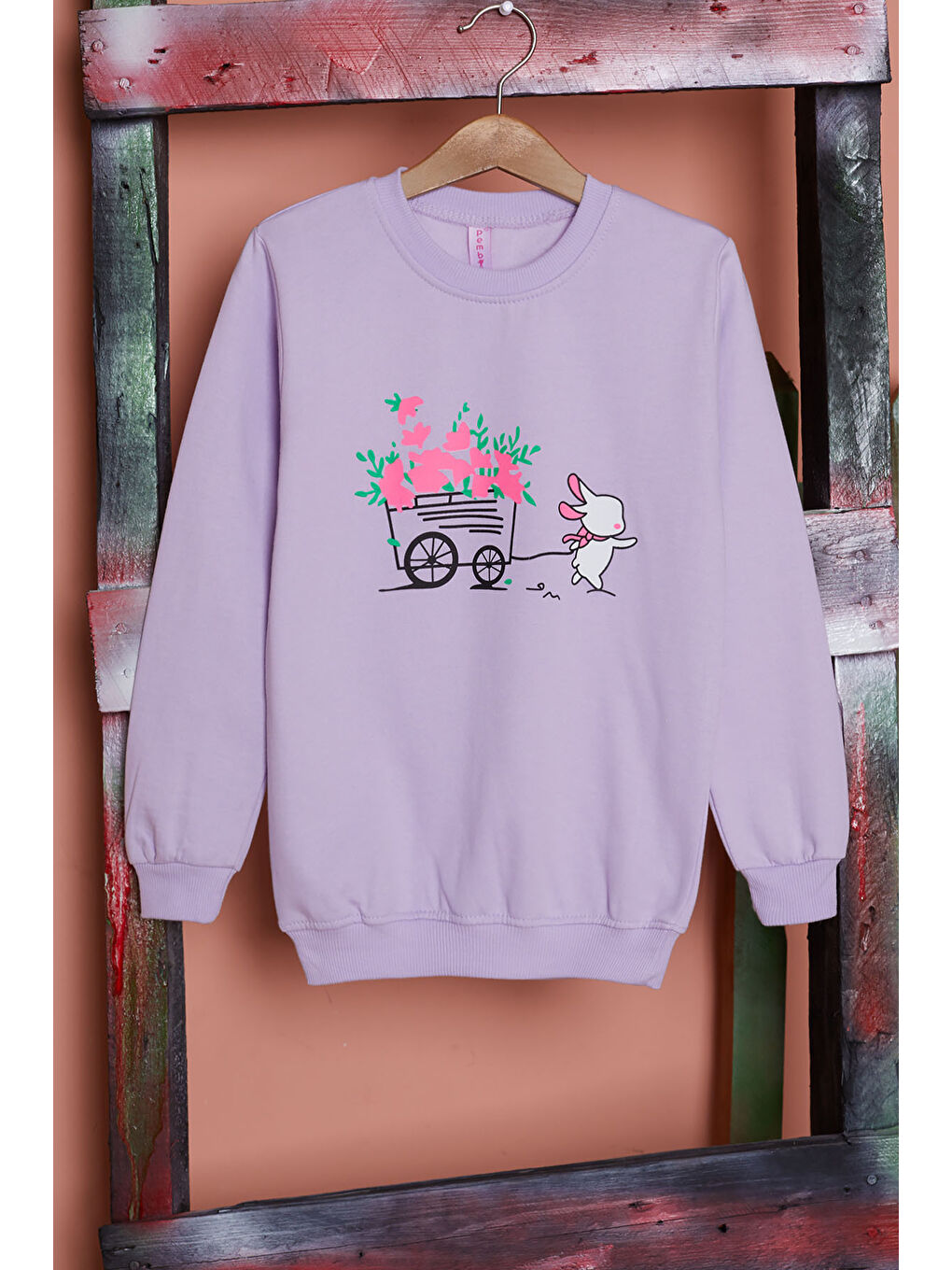 Pembe Life Kids Club Lila Çiçekli Tavşan Baskılı Kız Çocuk Sweatshirt 17280 - 1