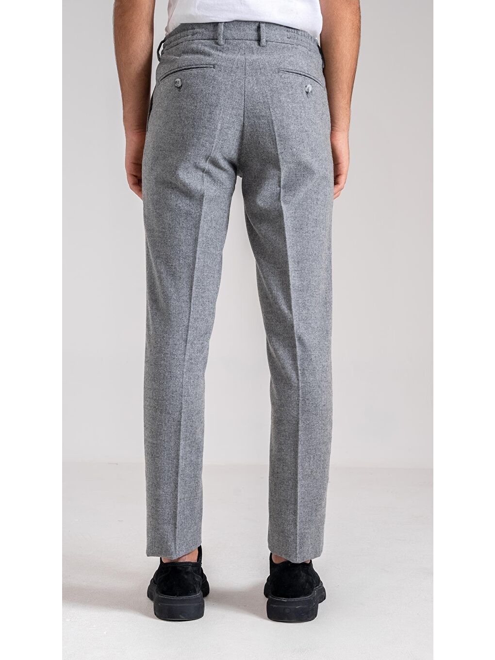 Giotelli Gri Slim Fit Yünlü Yan Cepli Casual Pantolon-1