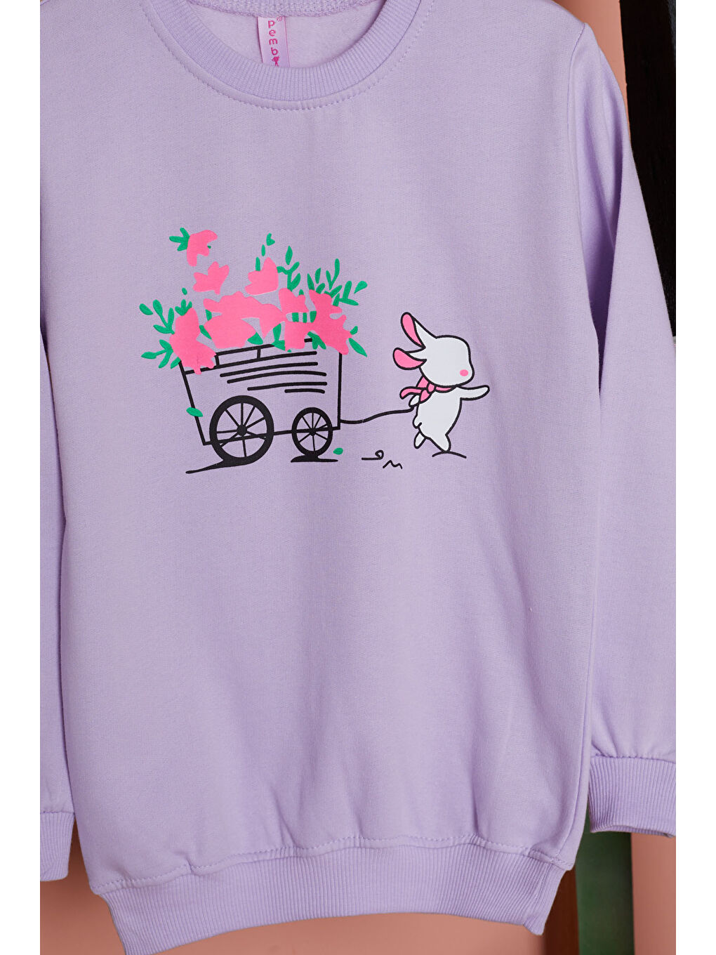 Pembe Life Kids Club Lila Çiçekli Tavşan Baskılı Kız Çocuk Sweatshirt 17280 - 2