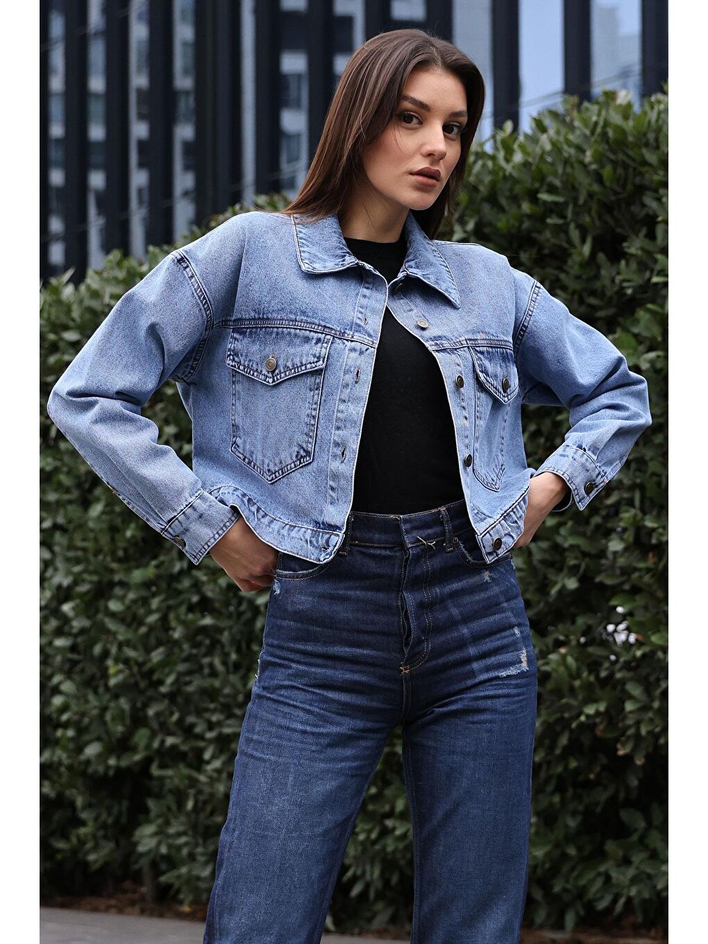 Bigdart Lacivert 0693 Düğmeli Oversize Denim Ceket - Lacivert - 2