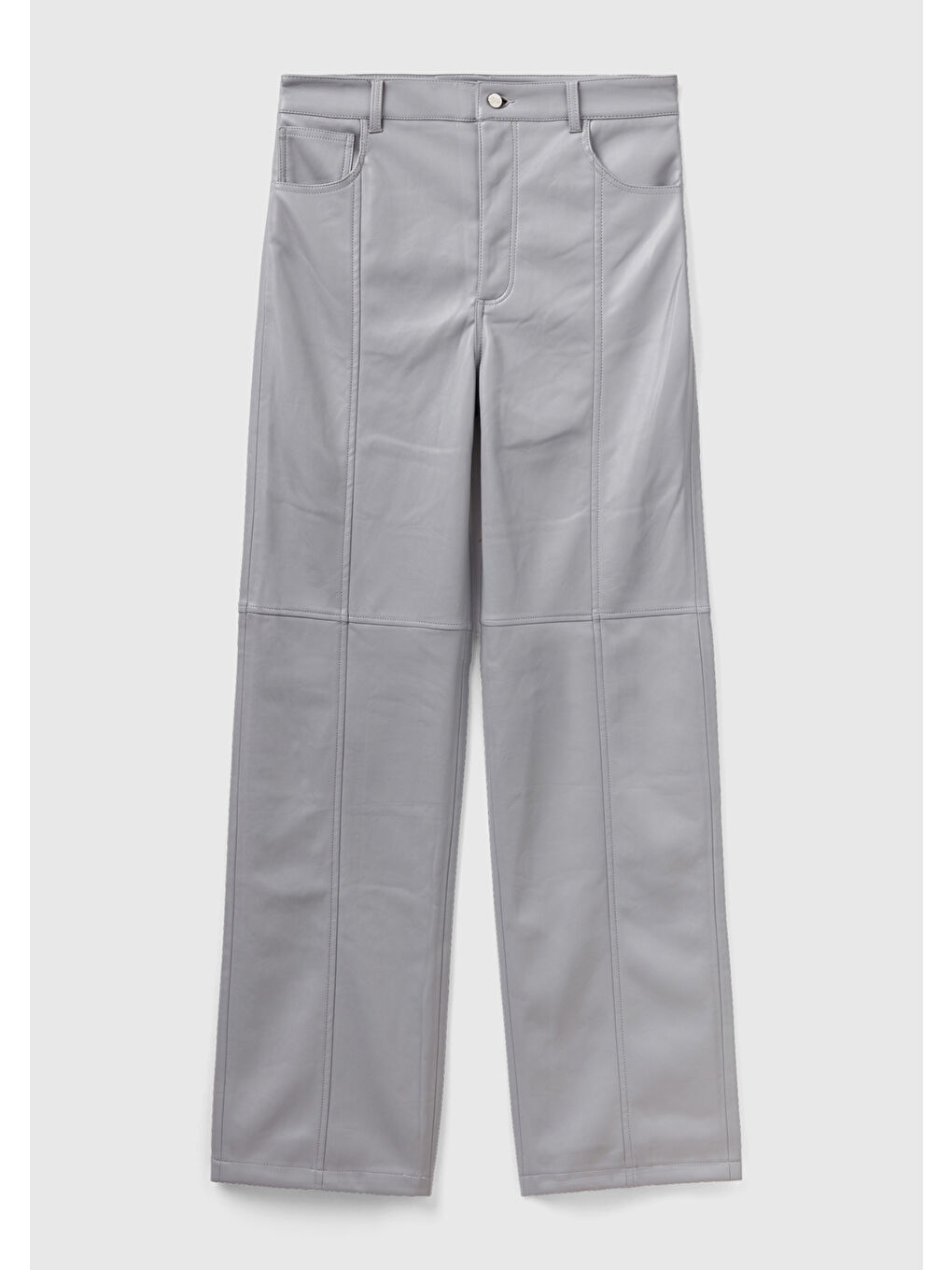 Kadın Açık Gri Suni Deri Beş Cepli Pantolon-1